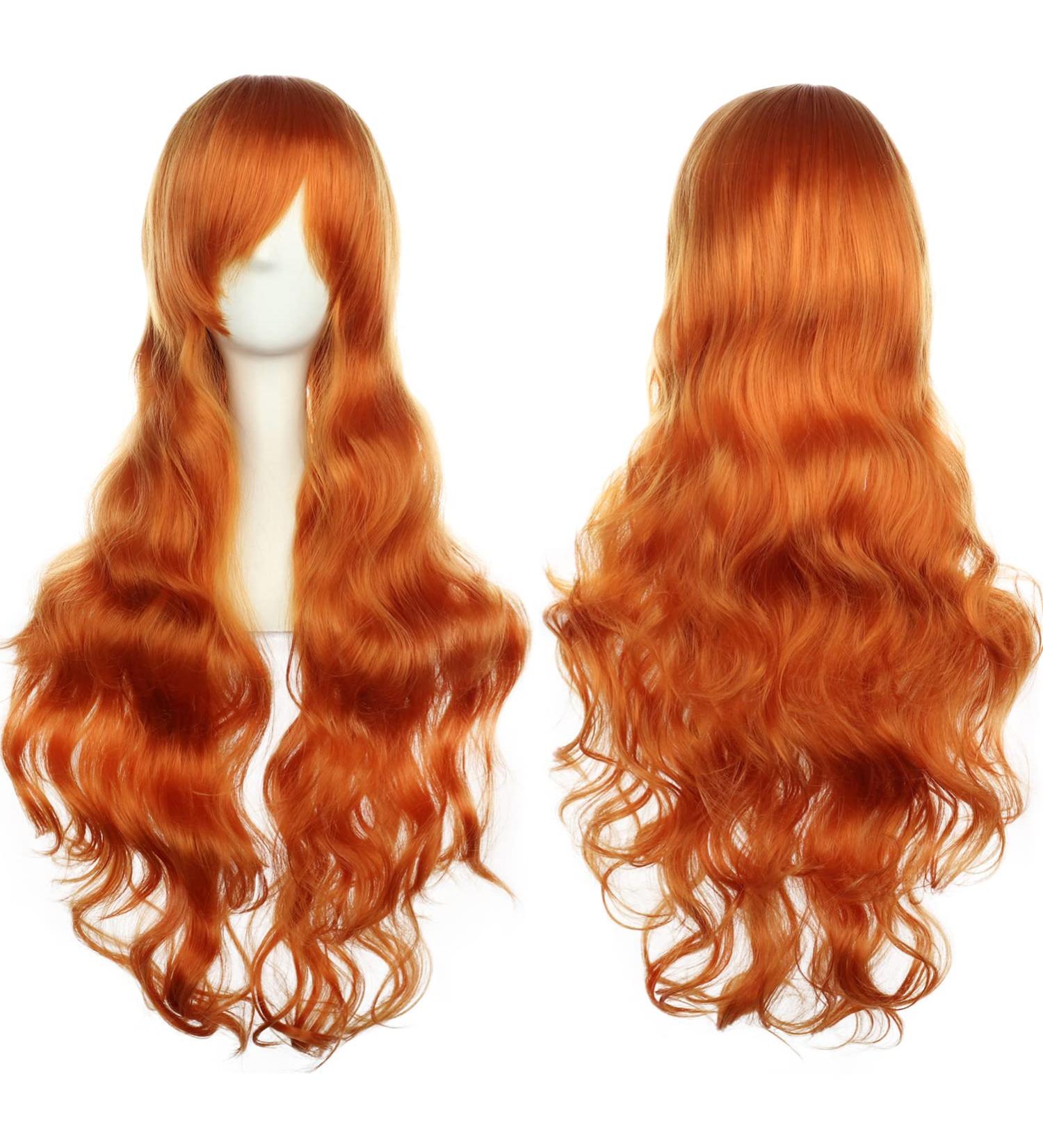 YEESHEDO 32" 80 cm Long Wavy Curly Hair Cosplay Wigs with Bangs for Women Girls Heat Resistant Synthetic Wig for Party Costume Anime Halloween (Golden Orange)