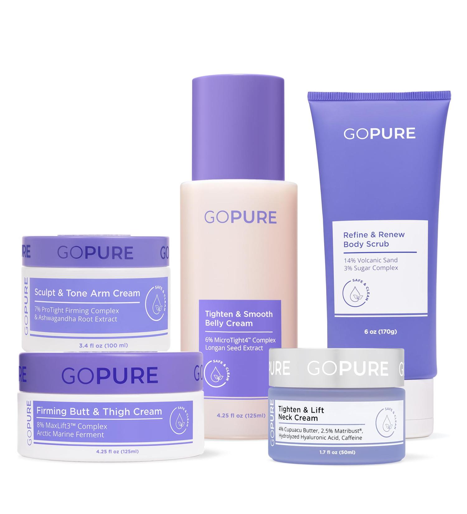 goPure - Total Body Firming Set - Neck Arm Butt & Thigh Belly Cream and Body Scrub - Buy Online on GoSupps.com