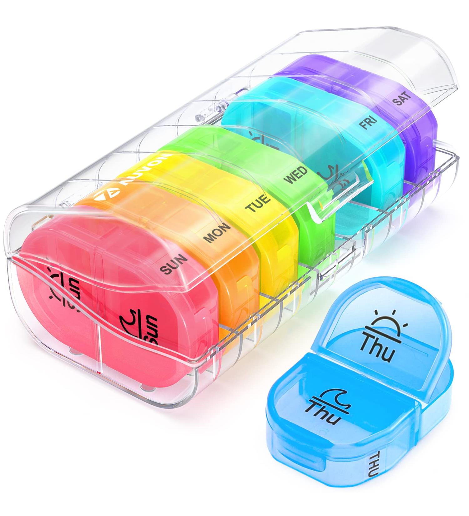 AUVON 2 Times a Day Weekly Pill Organizer AM PM with 7 Daily Pocket Case - Clear, for Vitamins, Medicines, and Supplements - Buy Online on GoSupps.com