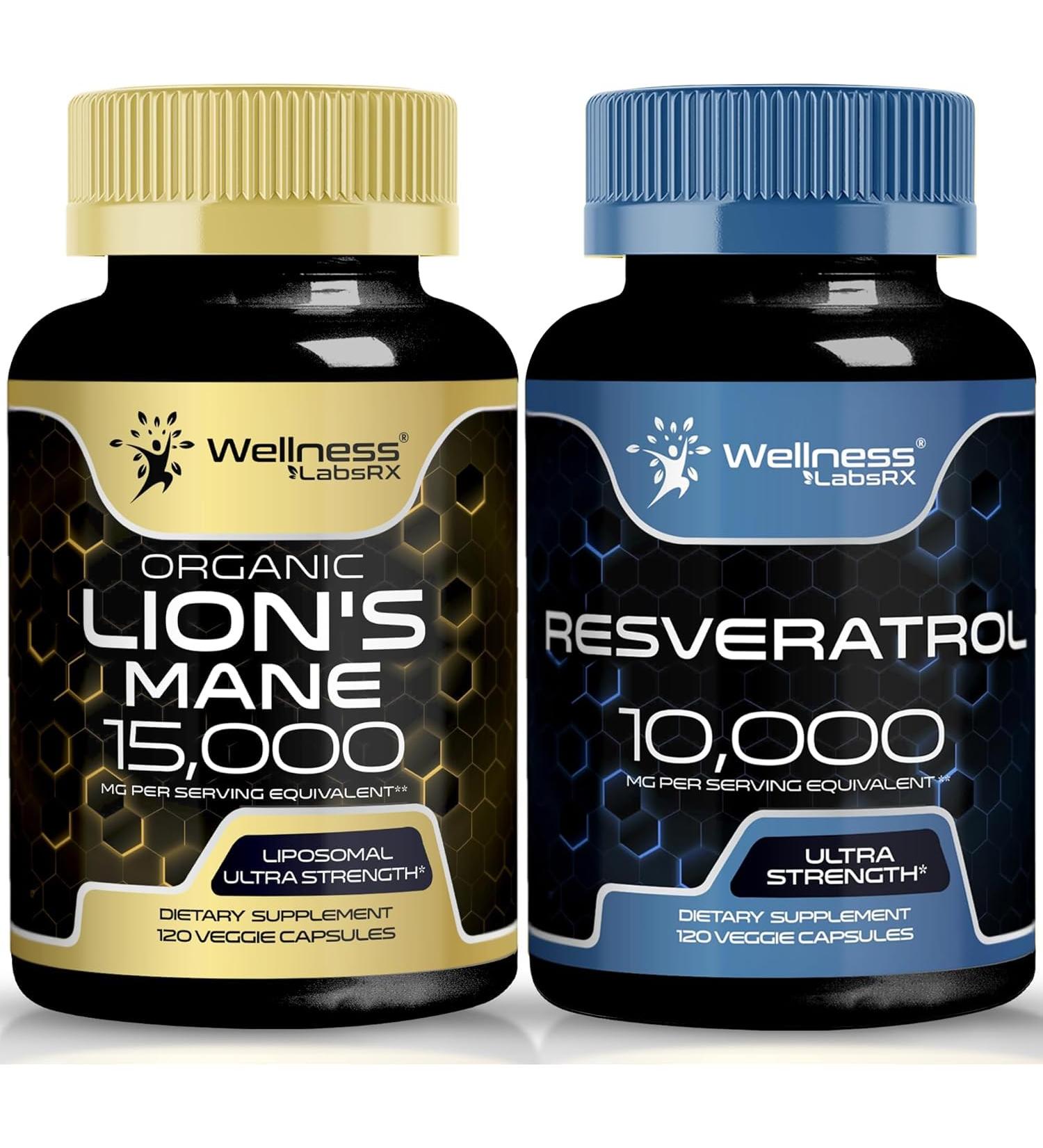 WELLNESS LABSRX Resveratrol Capsules 10000 - Lions Mane Supplement Capsules