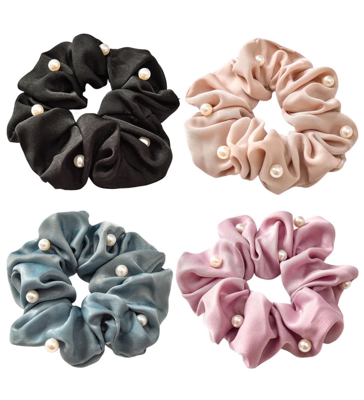 scicent Satin Scrunchies for Hair 4 Pieces Soft Silk Elastic Hair Band Set Hair Ties Ponytail Holders for Women and Girls - 4318 - Buy Online on GoSupps.com