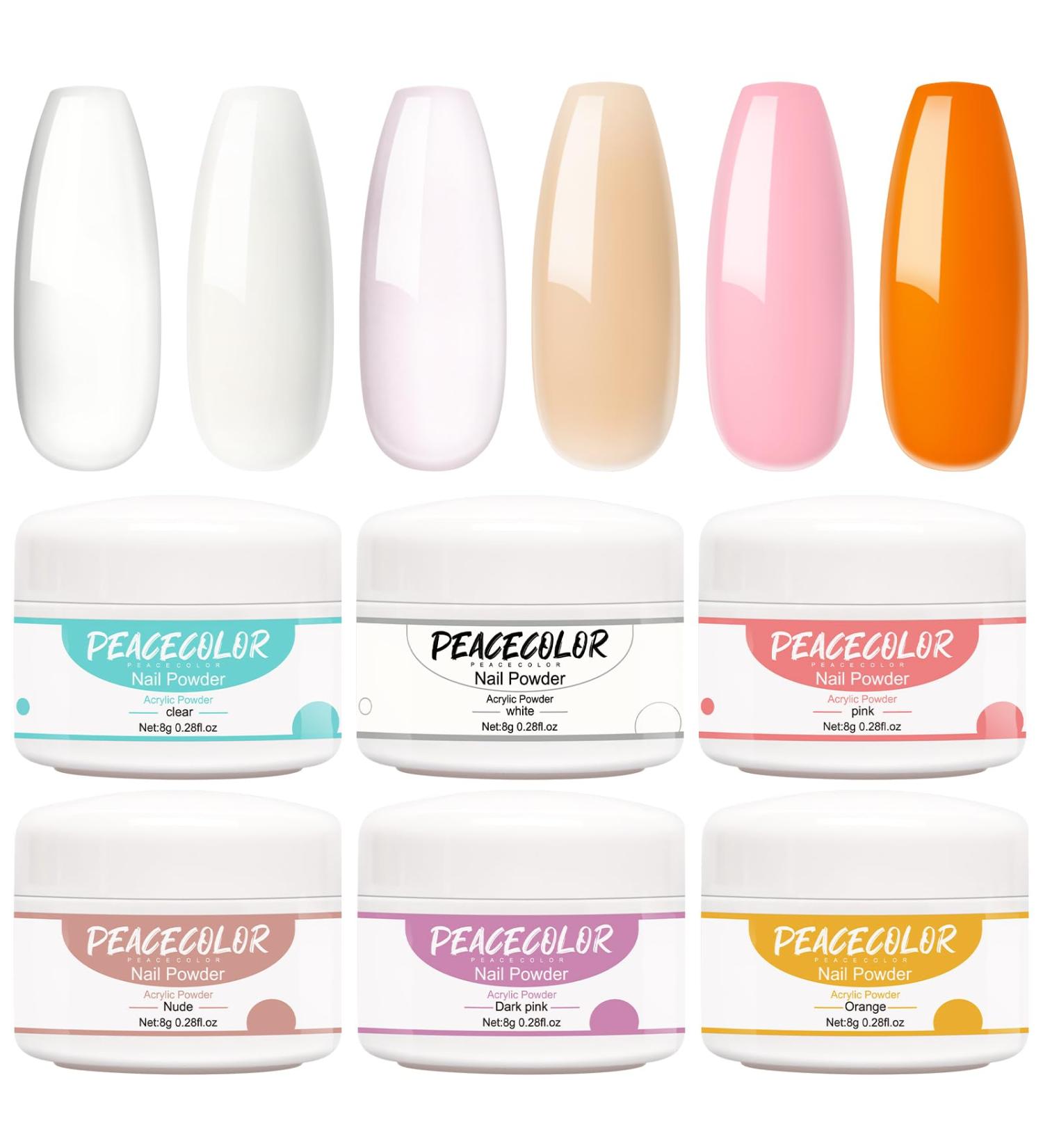 PEACECOLOR 8G 6PCS Acrylic Powder Set Clear Pink White Nude Orange Acrylic System Acrylic Nail Kit for Beginners DIY Nail Art Nails Extension No Nail Lamp Needed Professional Multicolor for Home DIY color 179 - Buy Online on GoSupps.com