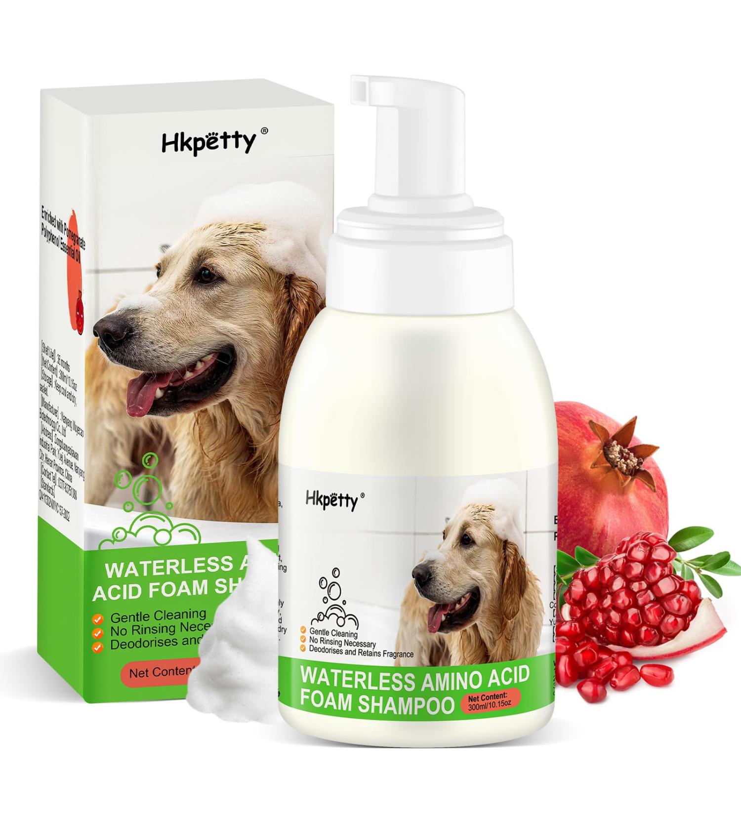 Dog Waterless Foaming Shampoo 3-in-1 Hypoallergenic Pet Shampoo for Dogs Cats Cleans Pet No Rinse Foam Dry Shampoo Conditions & Deodorizer Natural Red Pomegranate Flavour 300ml - Buy Online on GoSupps.com
