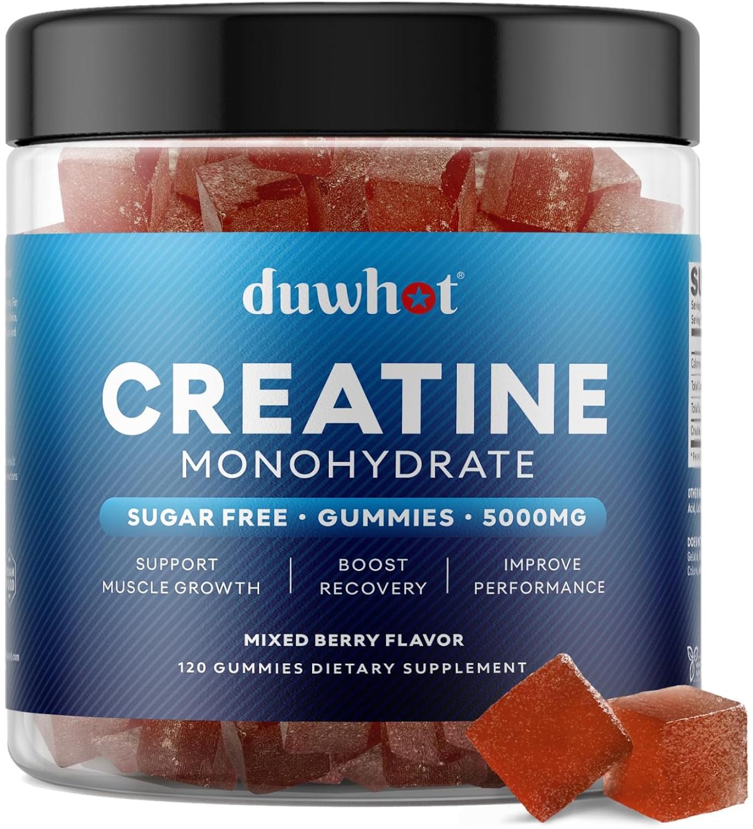 duwhot Sugar Free Creatine Monohydrate Gummies 5g | Muscle Growth & Recovery | Vegan Mixberry Flavor - 120 Count - Buy Online on GoSupps.com