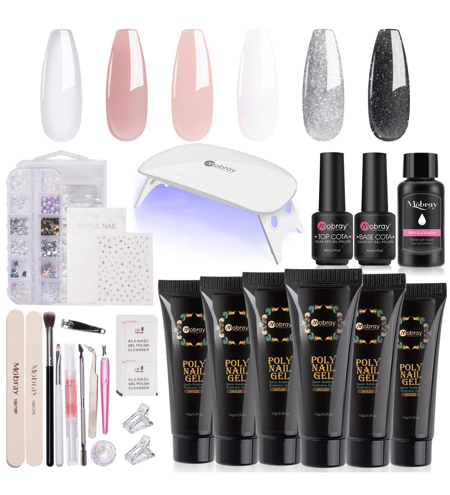Mobray Poly Nail Extension Gel Kit - 6 Colors Nail Lamp & Tools for Beginners - Ideal DIY Gift - Buy Online on GoSupps.com