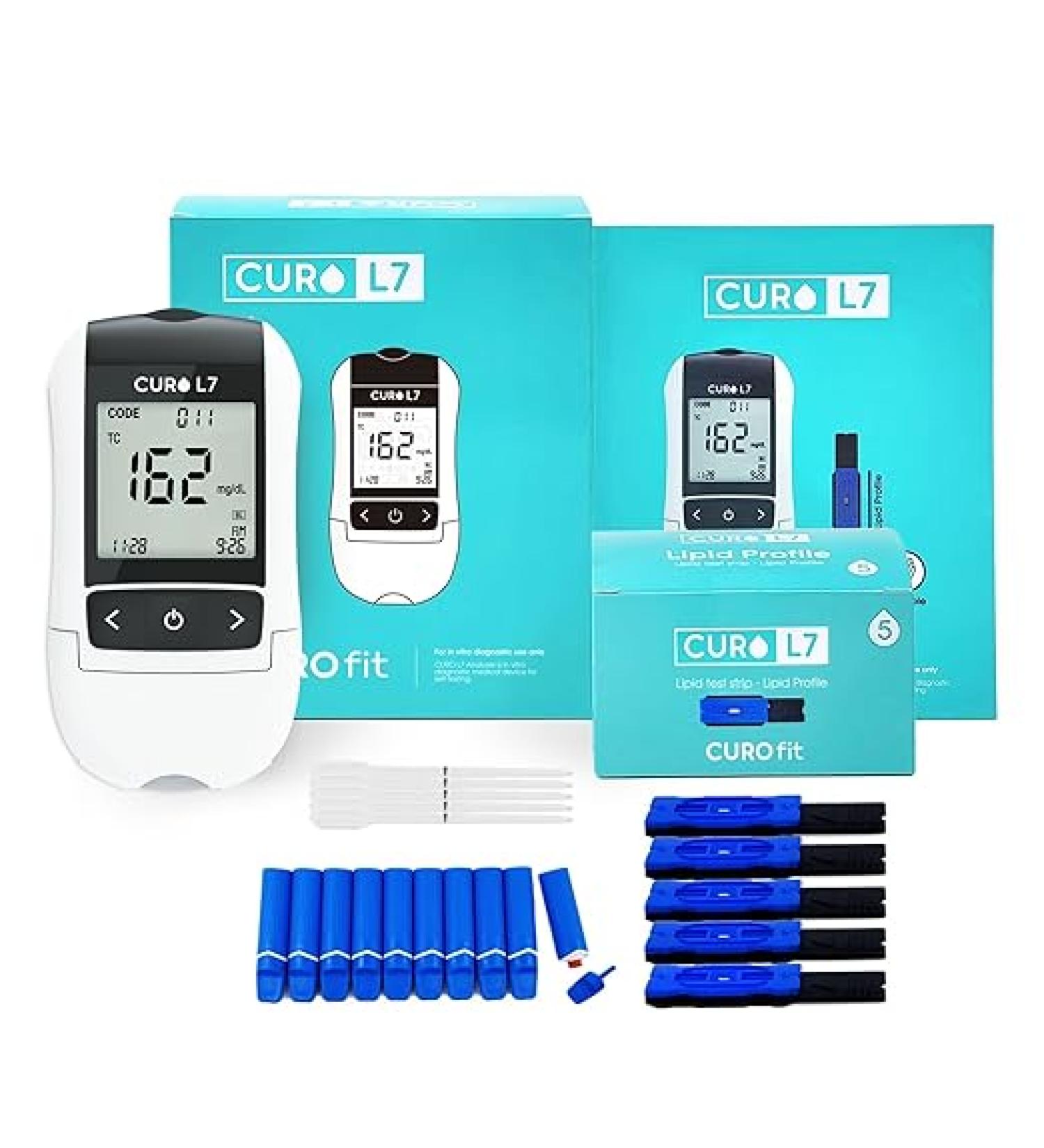 CURO-L7 Professional Grade Blood Cholesterol Test Home Kit with All-in-One Test Device & 10 Test Strips - Buy Online on GoSupps.com