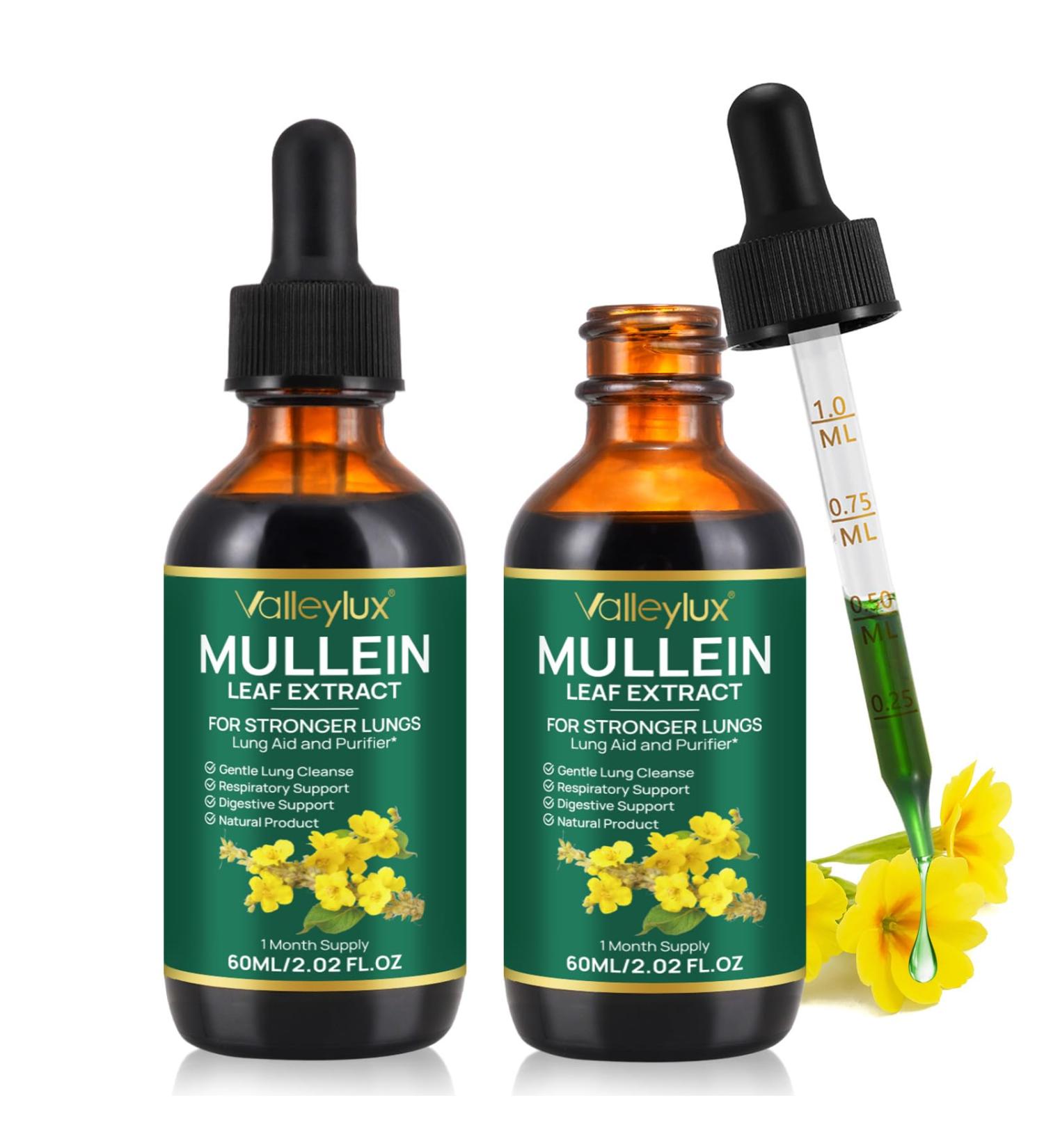 2x Extrait de Feuilles de Mol ne Gouttes de mullein pour poumons mullein leaf extract naturelles gouttes de mol ne avec chlorophylle pour poumons nettoyage absorption rapide 60 ml 60 ml (Lot de 2) - Buy Online on GoSupps.com