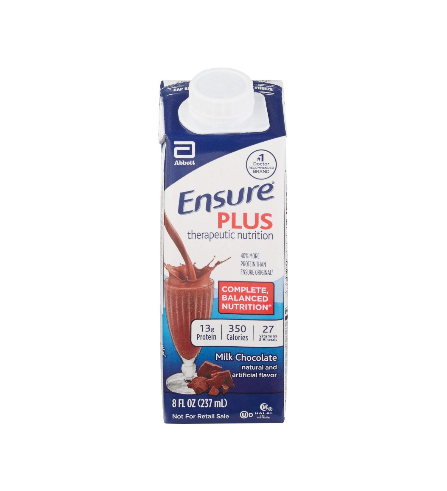 Abbott Ensure Plus Milk Chocolate 8 Fl Oz Recloseable Carton - Case of 24 | Nutritional Shake for Weight Gain and Strength | Chocolate Flavor | Pack of 24 - Buy Online on GoSupps.com
