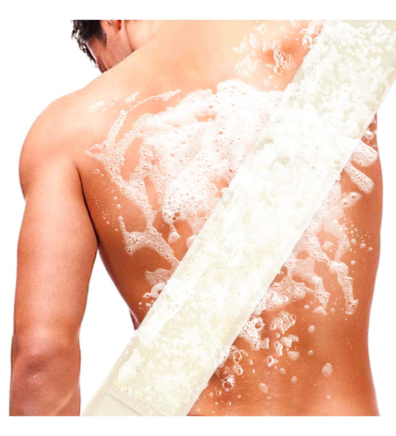 Exfoliating Loofah Back Scrubber for Bath | Long Shower Luffa Sponge with Soap Pocket | Natural Body Scratcher for Men & Women - Buy Online on GoSupps.com