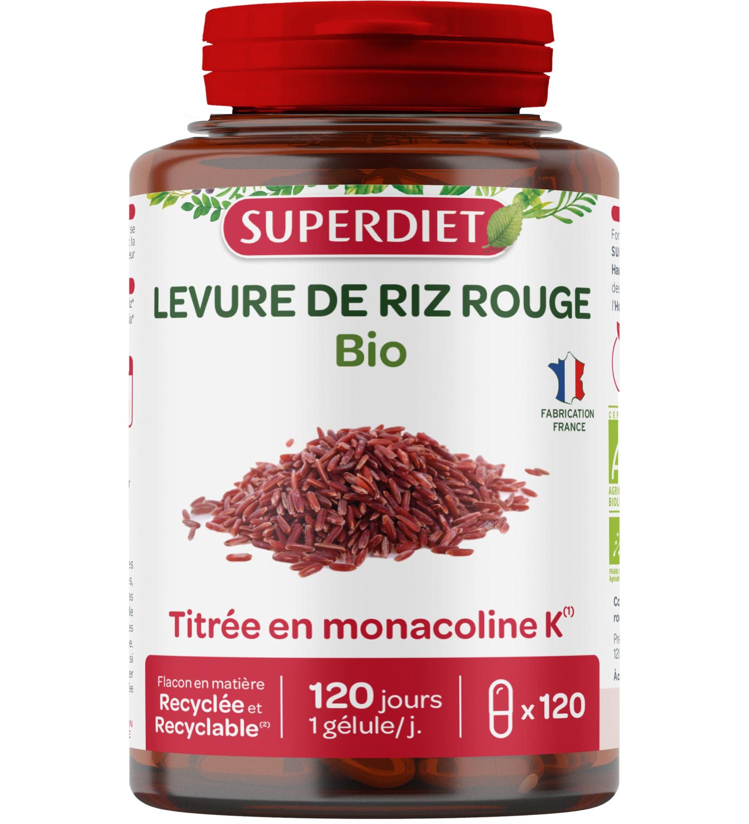 SUPERDIET - RED RICE YEAST - Organic - Vegan - Titled in monacolin K - Made in France - 120 capsules - Buy Online on GoSupps.com