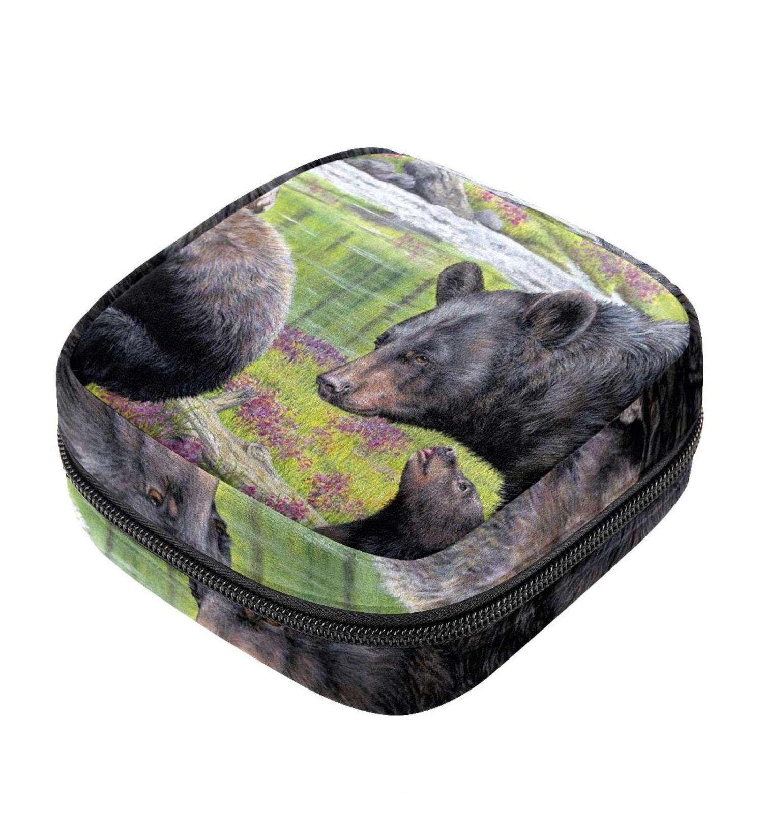 Menstruation Pad Bag with Zipper - Stylish Black Bear Family Design for Women & Girls - Tampon & Napkin Storage Solution - Buy Online on GoSupps.com