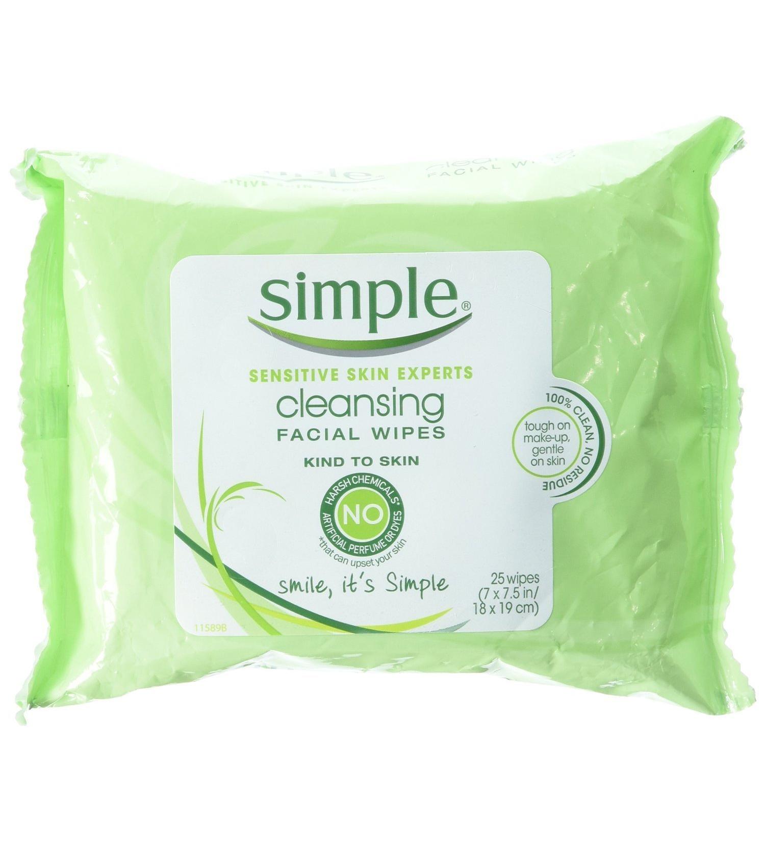 Simple Cleansing Facial Wipes - 25 Pack | Gentle Makeup Remover | Ideal for All Skin Types | International Shipping Available - Buy Online on GoSupps.com