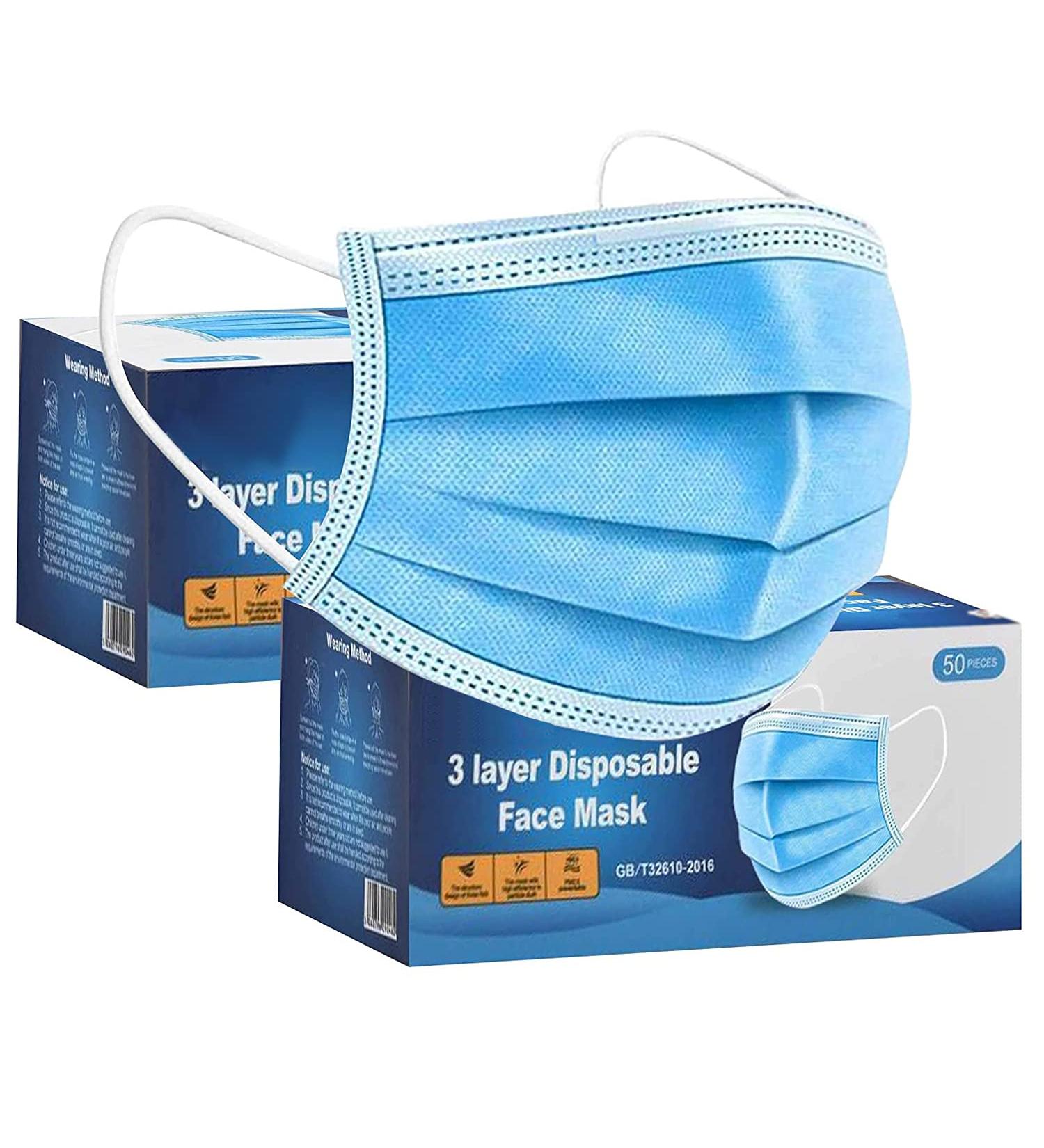 100 PCS -3-Layer Protective Disposable Face Masks Breathable Face Mask High Filterability Sutaible For Sensitive Skin (Blue) - Buy Online on GoSupps.com