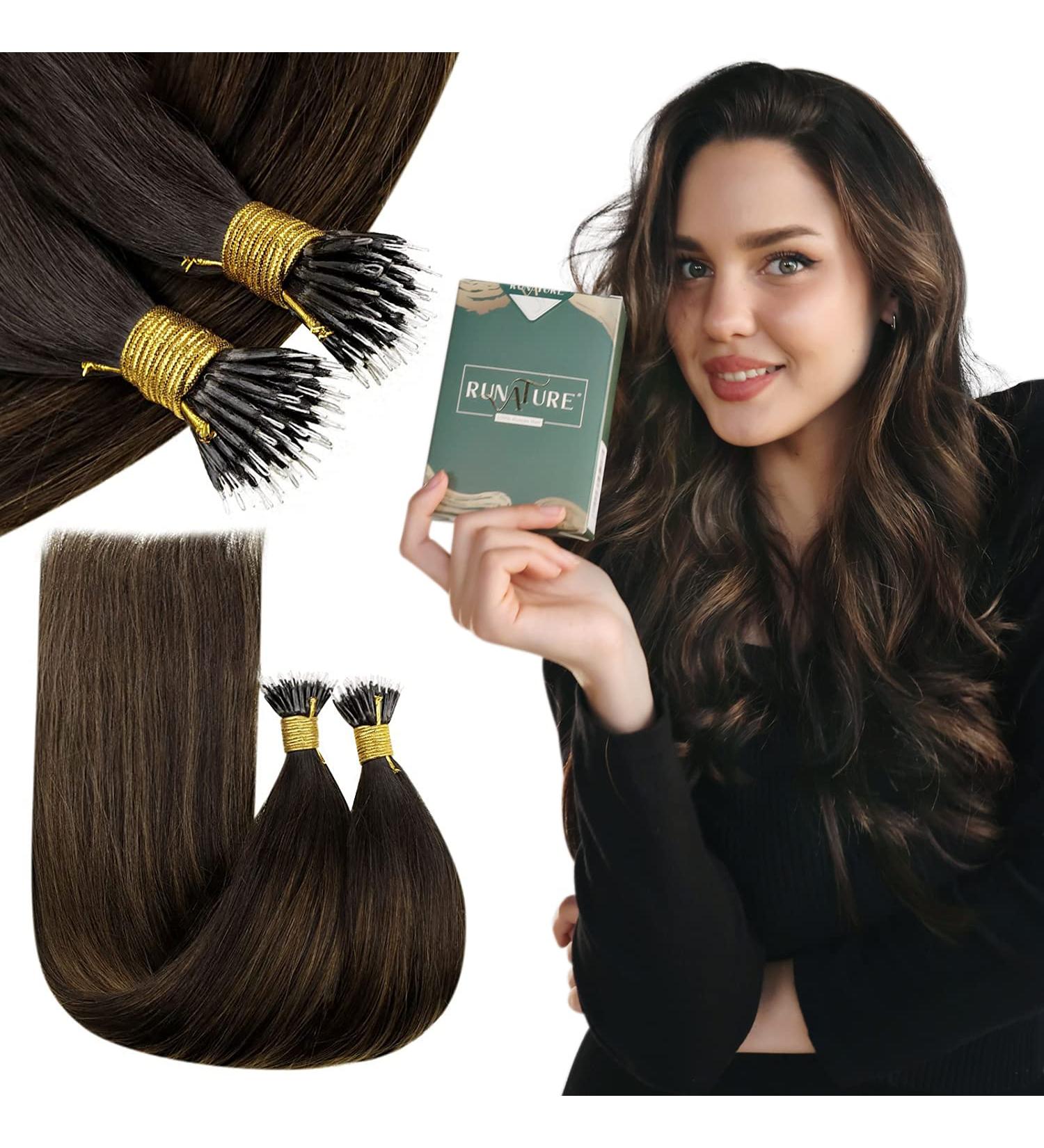 RUNATURE Brown Ombre Ash Nano Ring Human Hair Extensions - 12 Inch 40g - Straight Real Human Hair Nano Tip Extensions - #2/8/2 - Buy Online on GoSupps.com