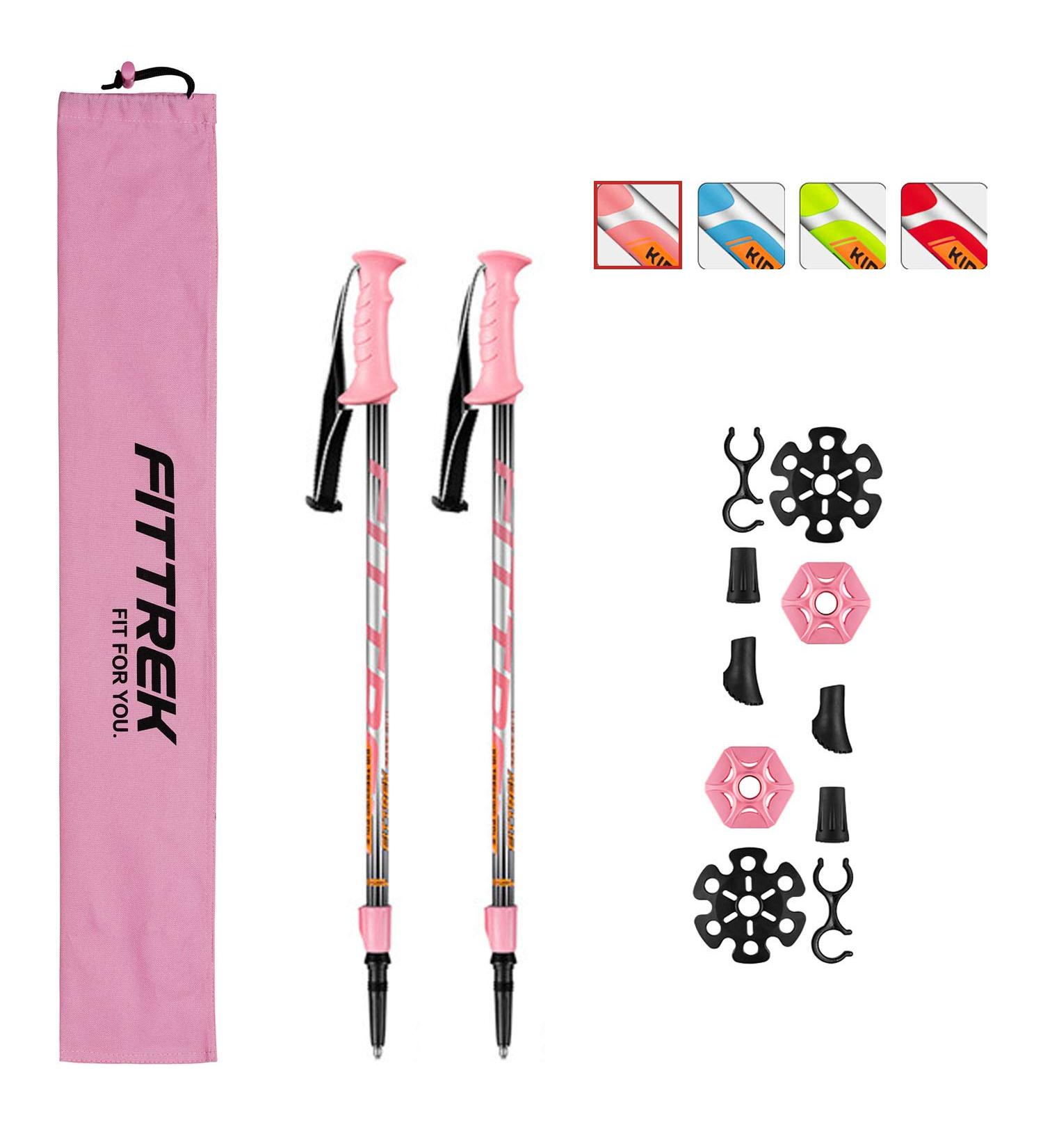 FitTrek Children's Hiking Sticks - Adjustable Telescopic Trekking & Walking Sticks - Pink Nordic Walking Poles with Rubber Buffer & Carry Bag - Buy Online on GoSupps.com