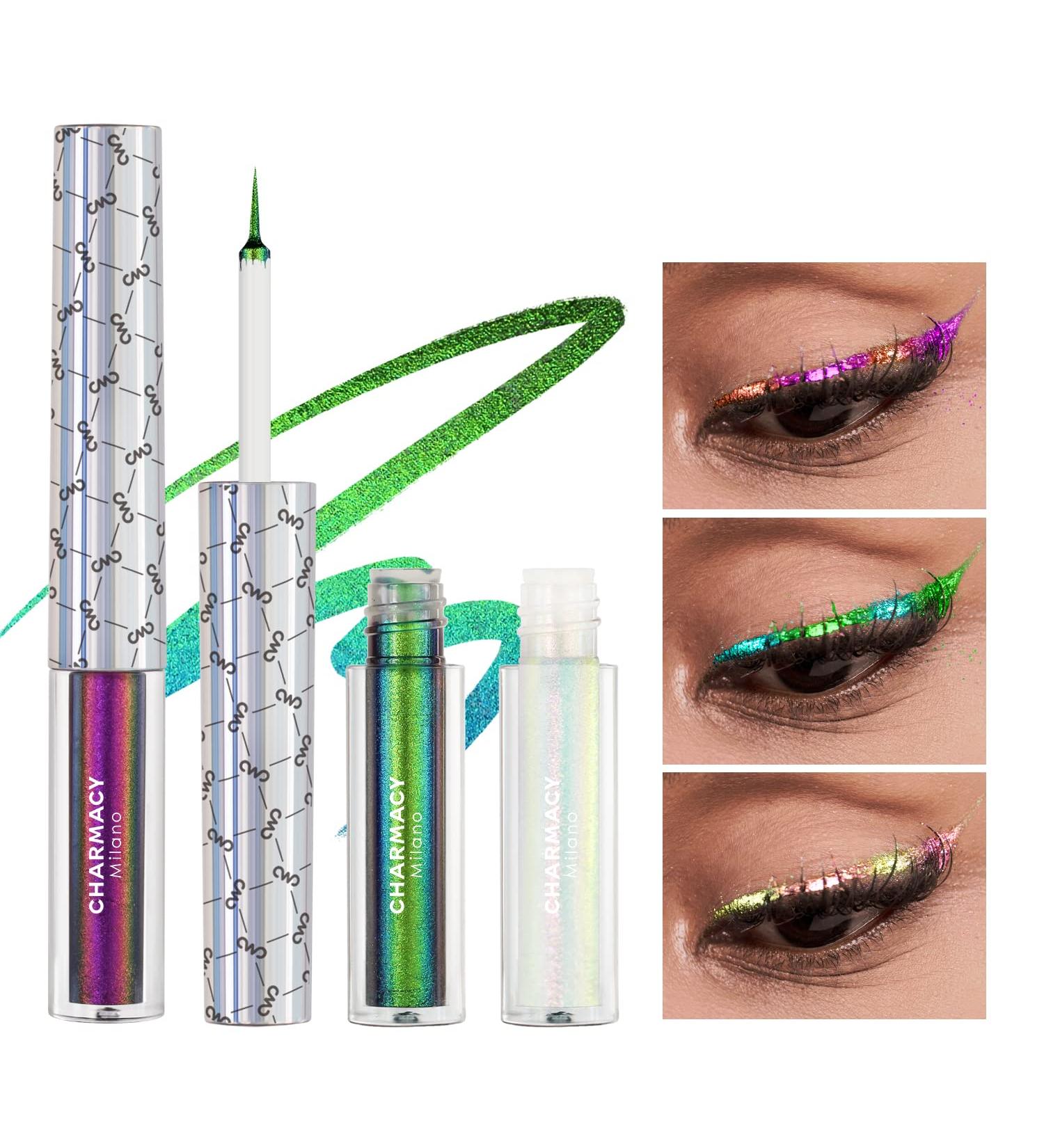 CHARMACY Chameleon Liquid Glitter Eyeliner Set - Metallic, Waterproof, Smudge-proof - Ultra-Fine Tip - Longwearing, Highly Pigmented - MultiColor Shifting Eyeliner Trio - Buy Online on GoSupps.com