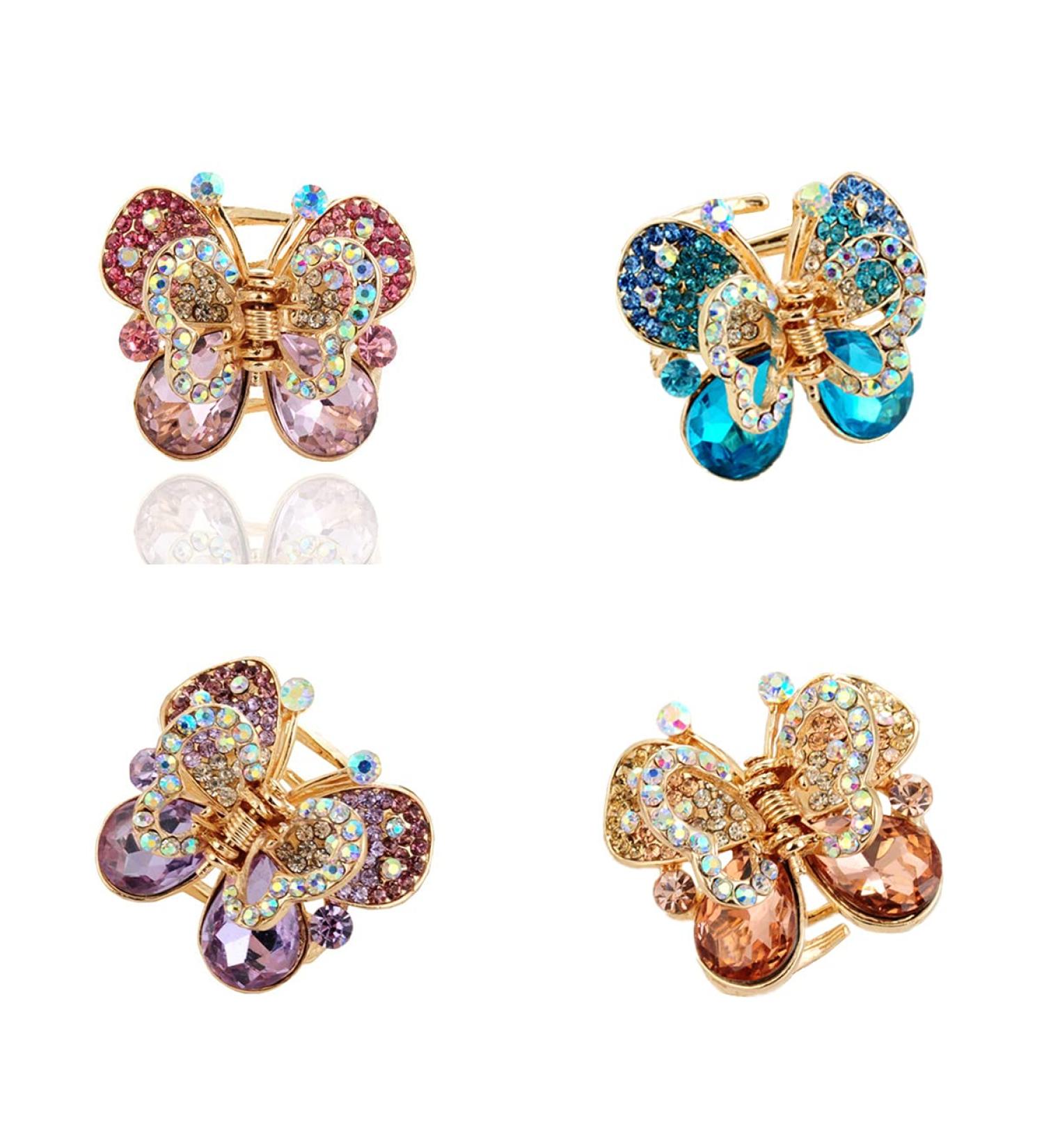 Ruihfas Fashion 4Pcs Crystal Rhinestone Butterfly Hair Clips for Women/Girls - Set of 4 Grippers | 1.26 & 1.10 inch - Buy Online on GoSupps.com
