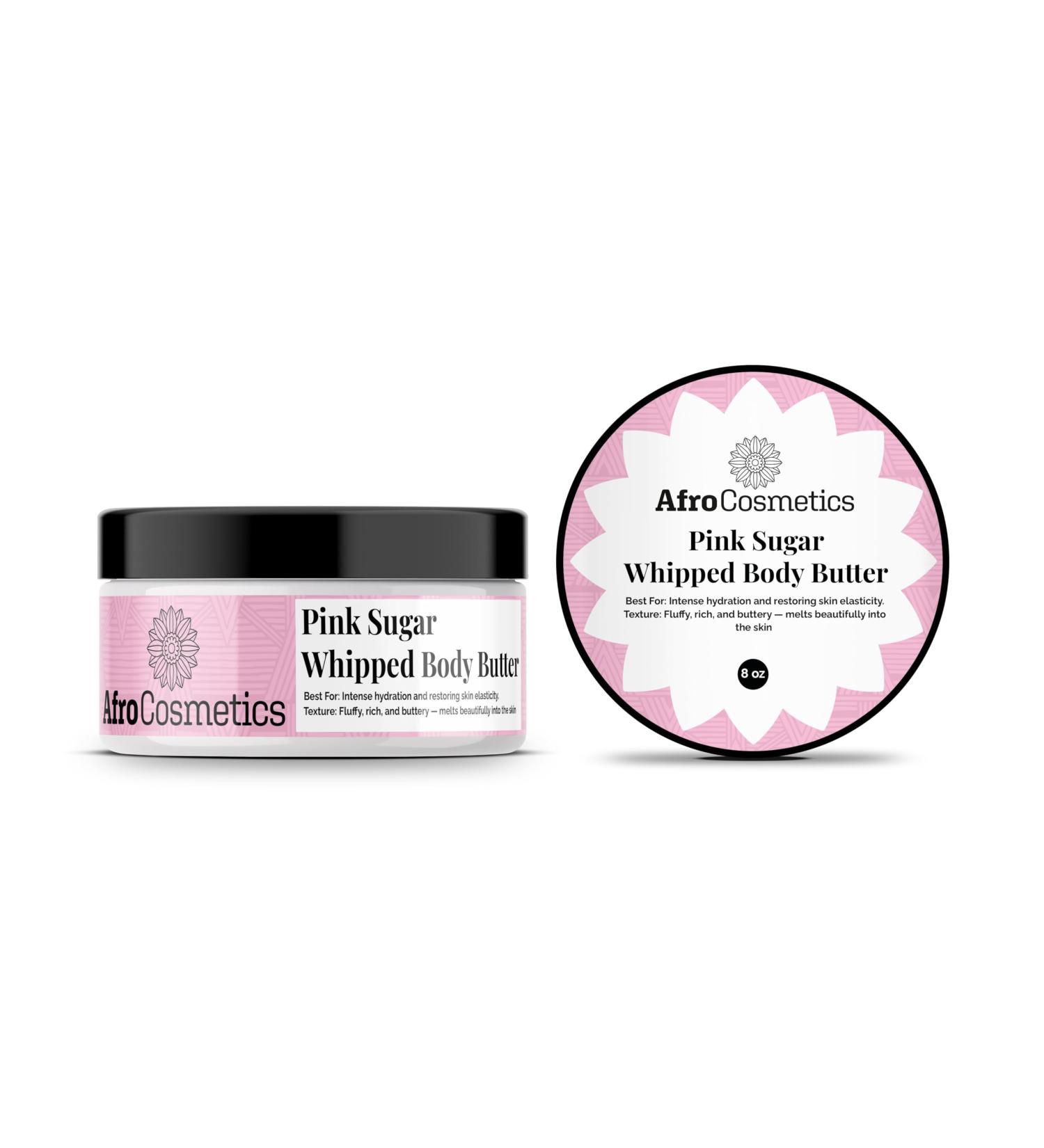 AFROCOSMETICS Pink Sugar Whipped Body Butter Hydrates and Nourish the Skin 8 oz