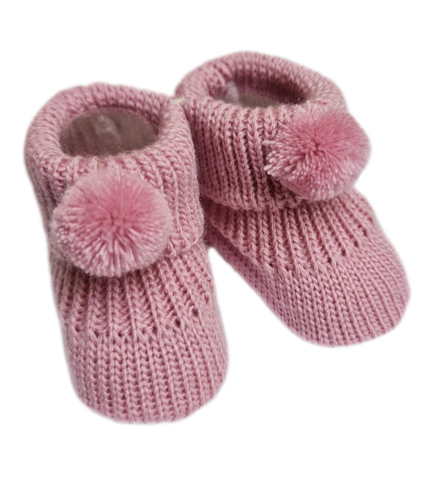 Nursery Time Royal Icon Newborn Baby Boys Girls Booties Knitted Pom Pom Booties Soft Baby Bootees NB-3 Months 116-377 3 Months Rose Gold