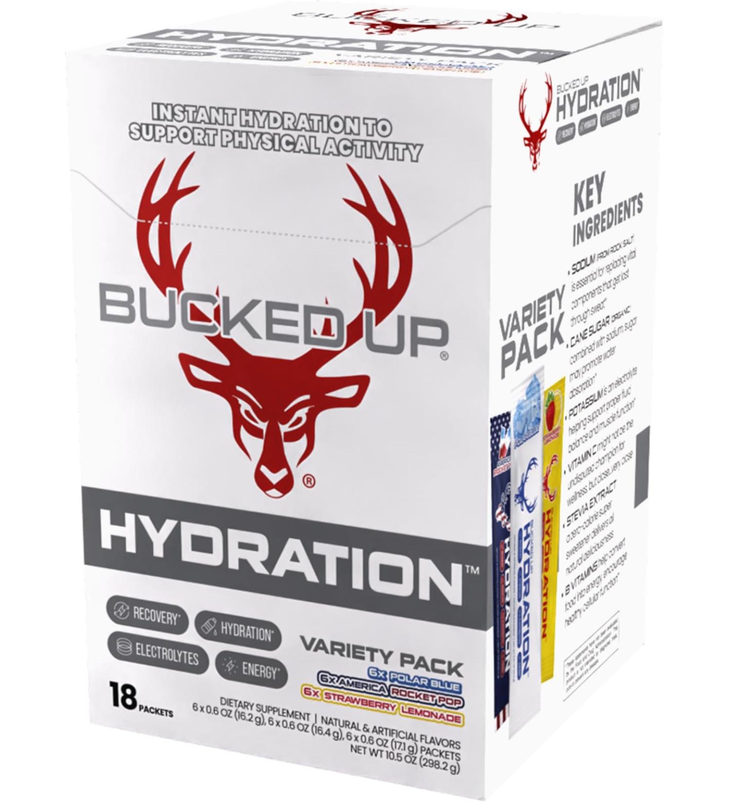 Bucked Up Hydration - Variety Pack | Electrolyte and Hydration Powder Drink Mix | 18 Packs (18 Servings) - Buy Online on GoSupps.com