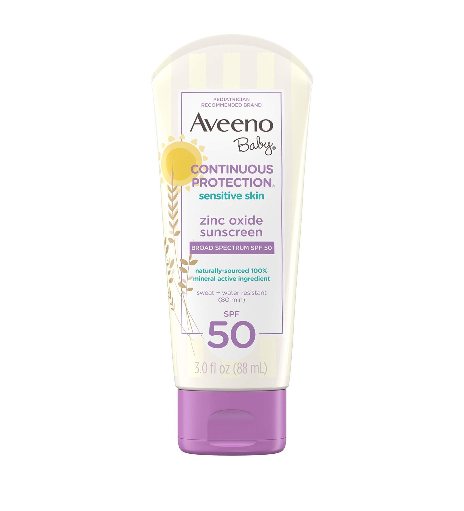 Aveeno Baby Zinc Oxide Mineral Sunscreen Lotion SPF 50, 3 fl. oz, Tear-Free, Paraben-Free - Travel-Size - Buy Online on GoSupps.com
