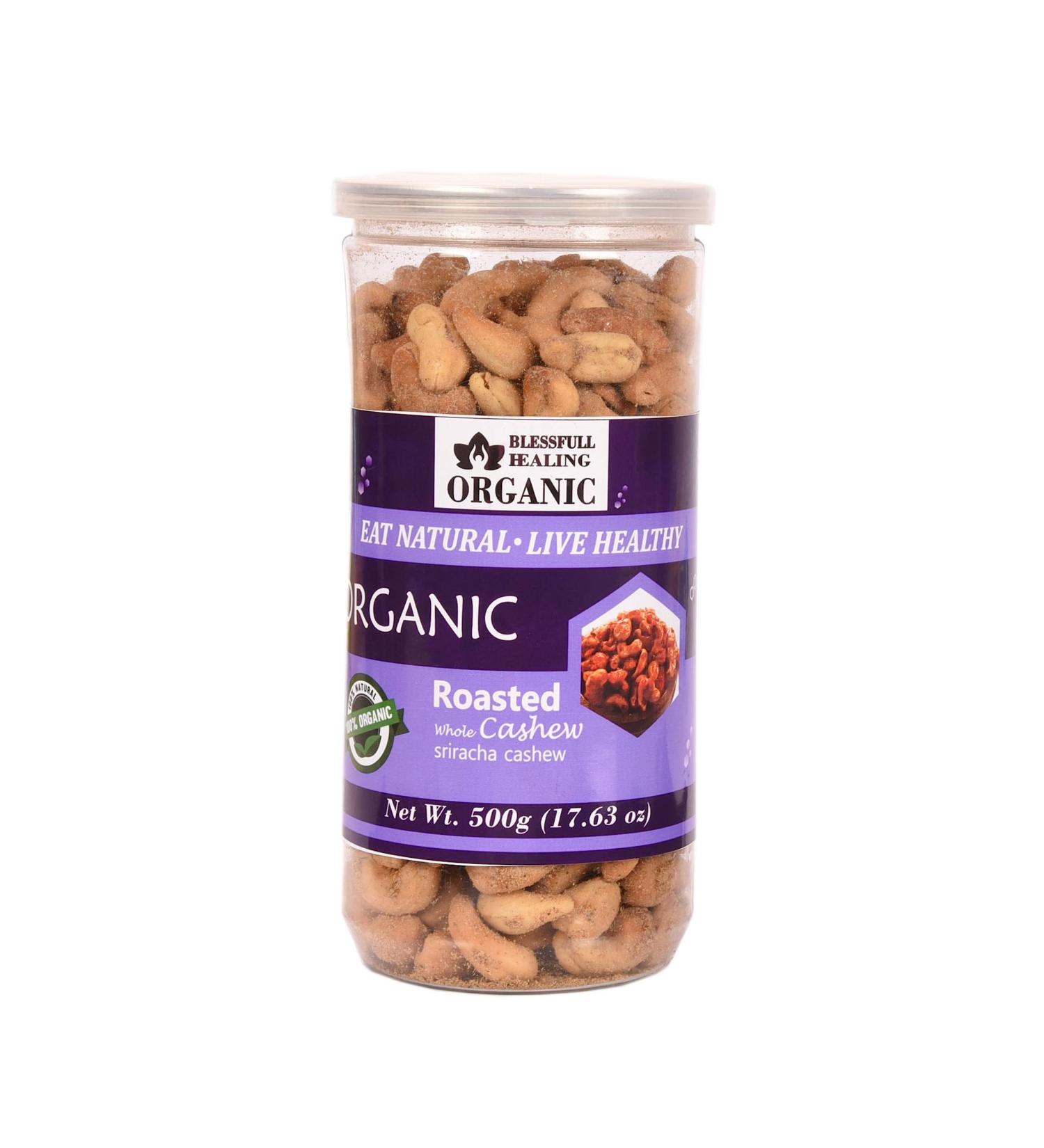 Blessfull Healing Organic Natural Vegan Sriracha Roasted Whole Cashew Nuts Crunchy Kaju 500 Gram - Buy Online on GoSupps.com