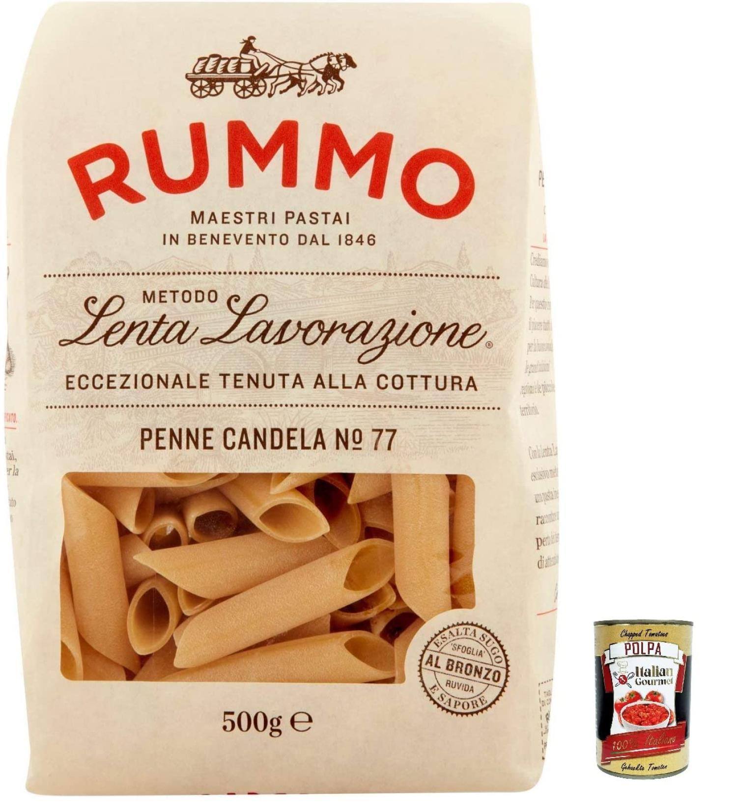  Italian Gourmet E.R. Rummo Penne candela N. 77 Durum Wheat Semolina Pasta 500 g + Box Italian Gourmet Polpa di Pomodoro 400 g - Buy Online on GoSupps.com