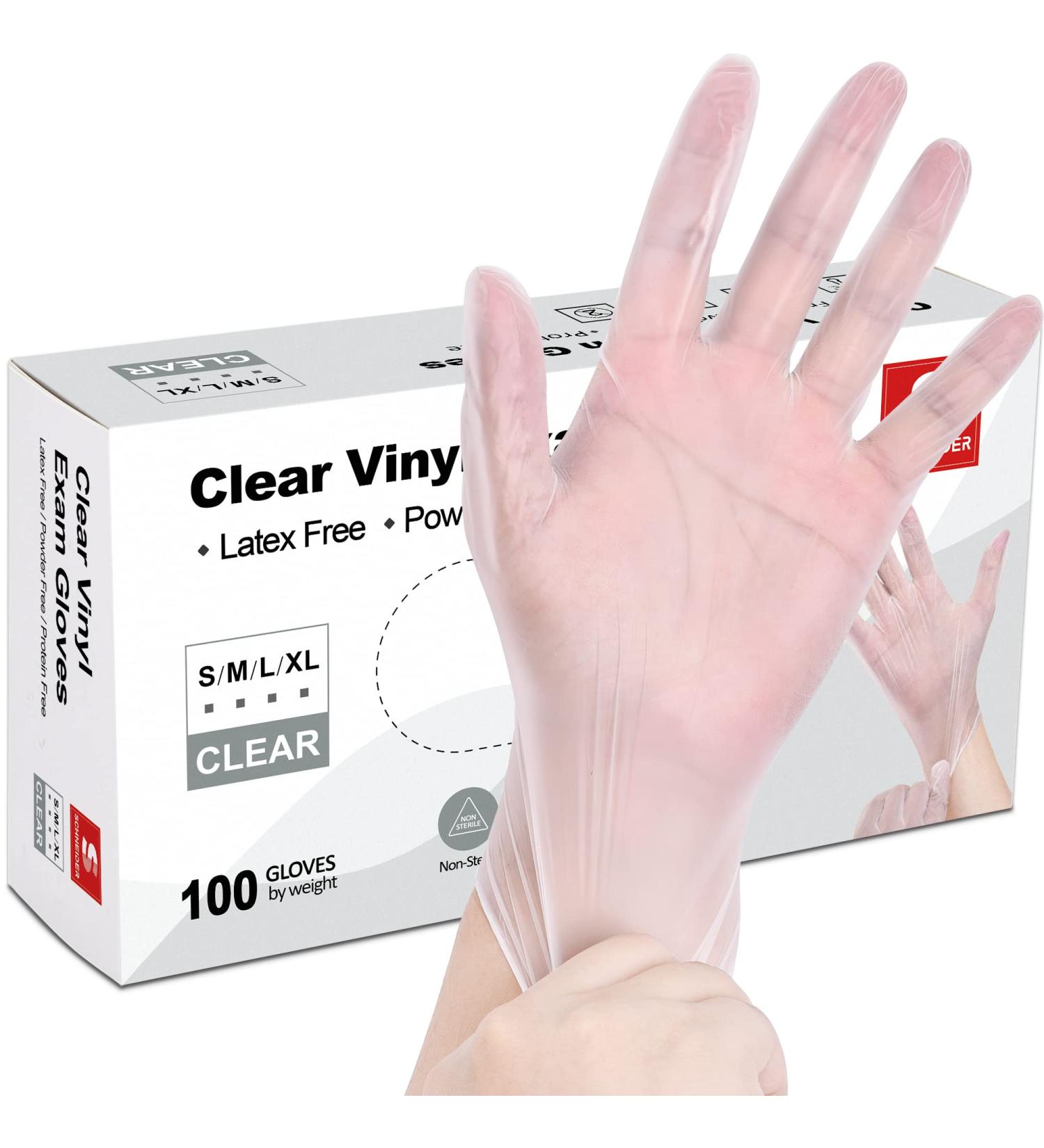 Schneider Clear Vinyl Exam Gloves Latex-Free Disposable Medical Gloves Cleaning Gloves Food Safe Powder-Free 4 mil Medium (Pack of 100) 100 - Buy Online on GoSupps.com