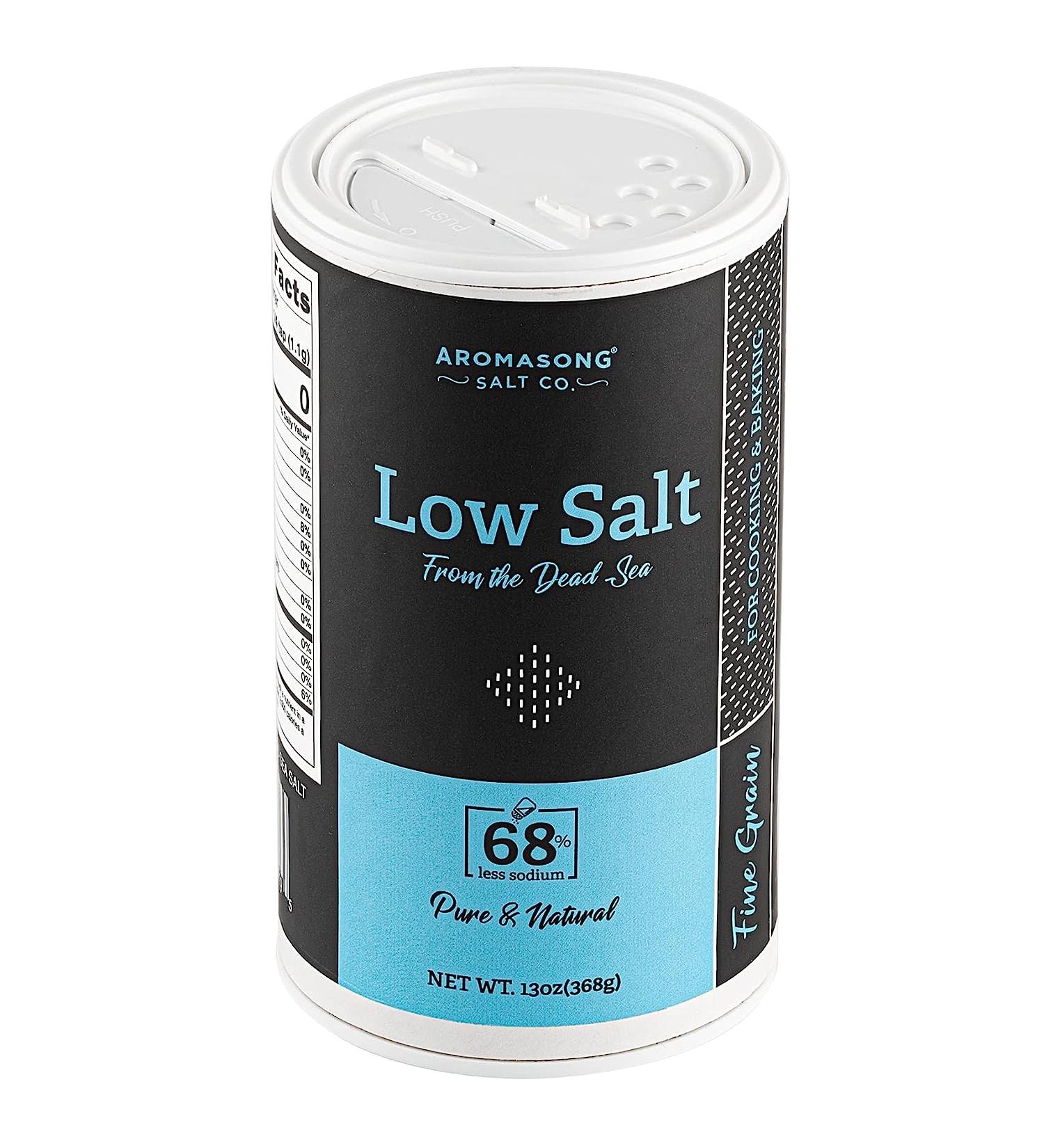 Aromasong Low Sodium Sea Salt 13 OZ - 100% Natural Fine Grain Dead Sea Salt Shaker with Potassium Chloride for Healthy Cooking - Buy Online on GoSupps.com