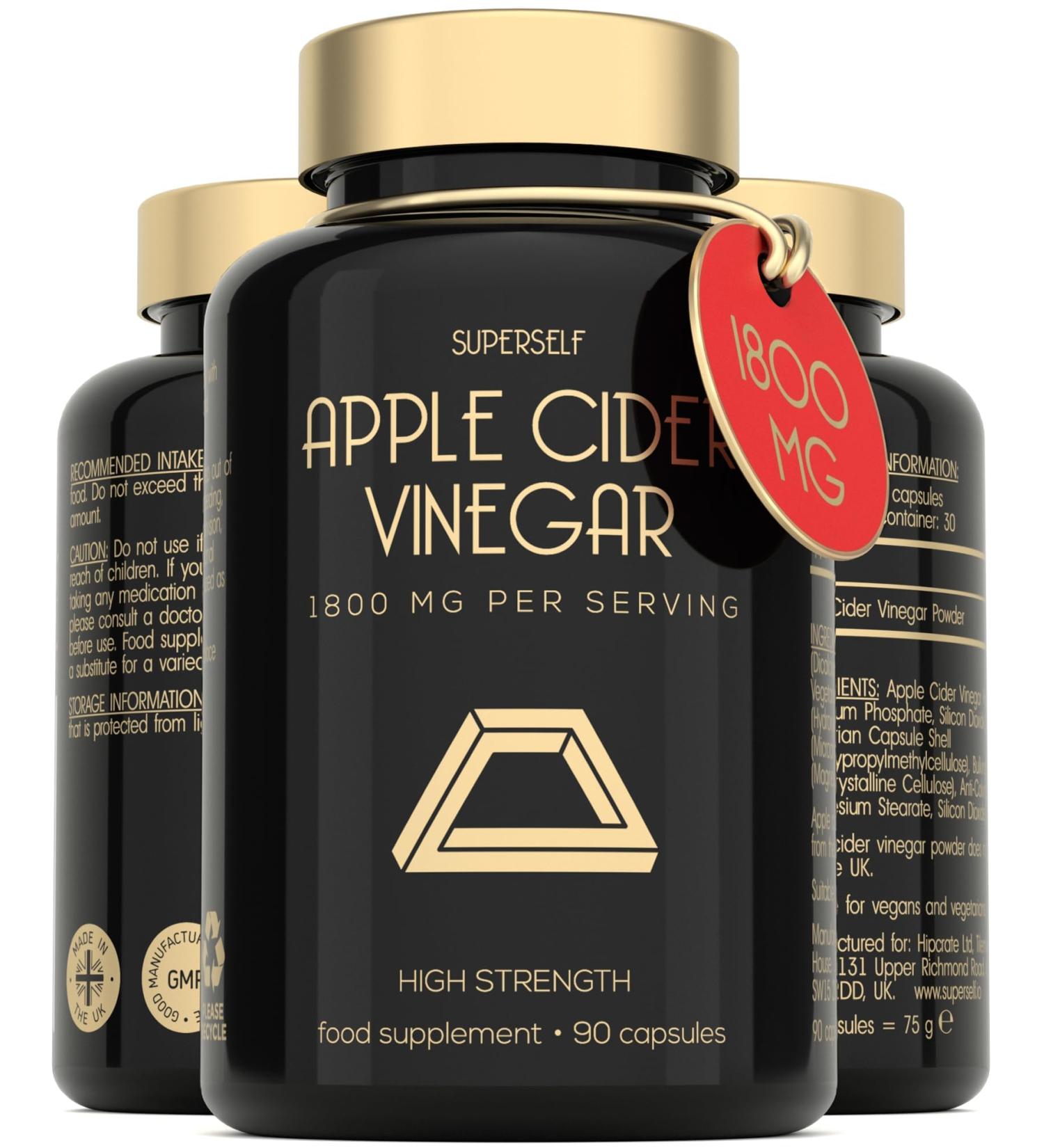 Apple Cider Vinegar Capsules with Mother - High Strength 90 Capsules 1800mg - Raw Unfiltered Apple Cider Vinegar Tablets - ACV Supplement for Women & Men - UK Keto Diet Friendly Pills That Work Fast - Buy Online on GoSupps.com