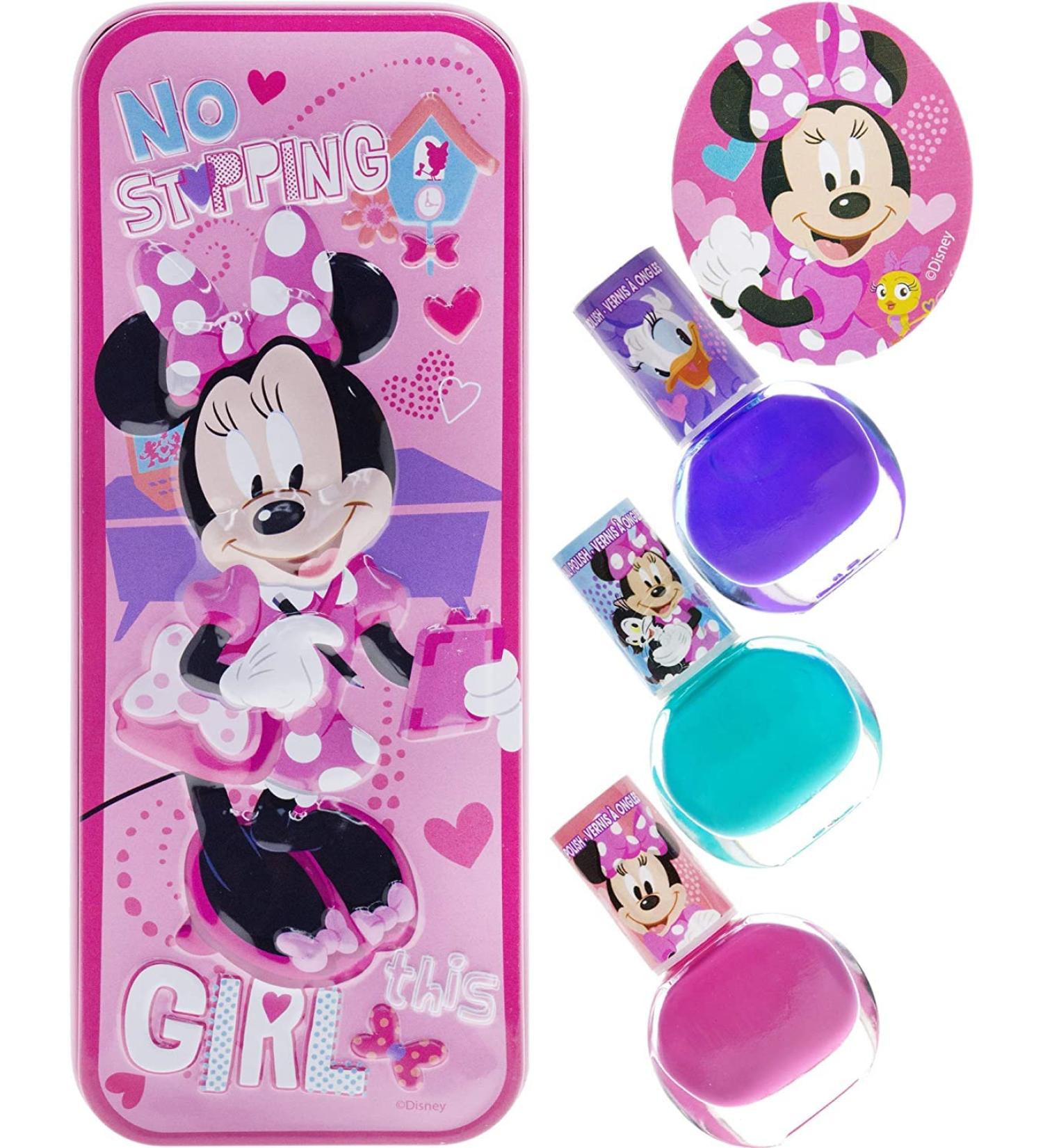 Townley Girl Disney Minnie Mouse Peel-Off Nail Polish Set for Girls 3+ with 3 Colors - Ideal for Parties, Sleepovers, and Back to School - Includes Nail File and Pencil Case Tin - Buy Online on GoSupps.com