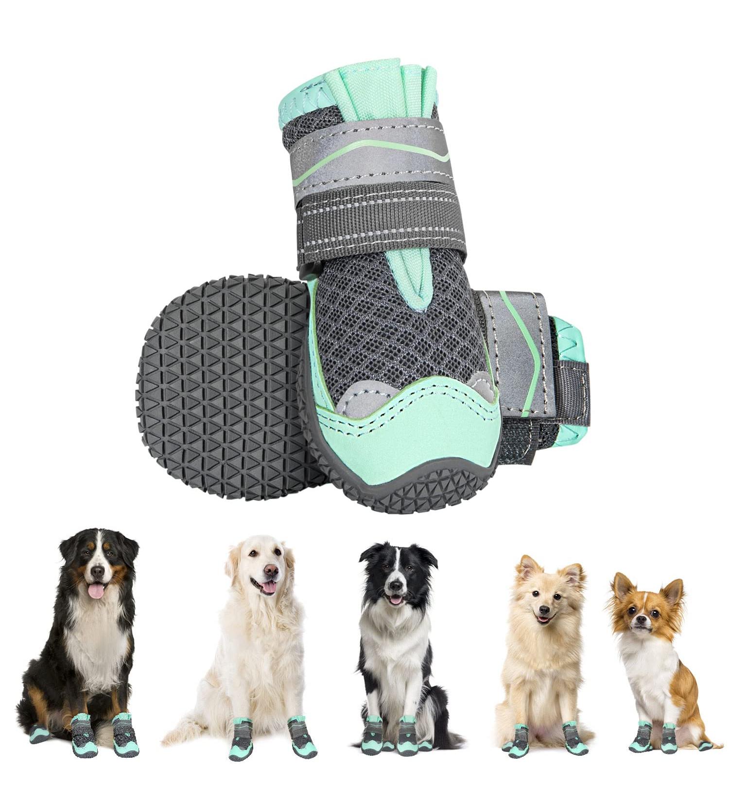 Eyin Dog Shoes - Breathable Non-Slip Paw Protection for Small Medium & Large Dogs | Reflective Velcro Fastener | Outdoor Sports - Size 1 (4.1 cm Width) - Green - Buy Online on GoSupps.com