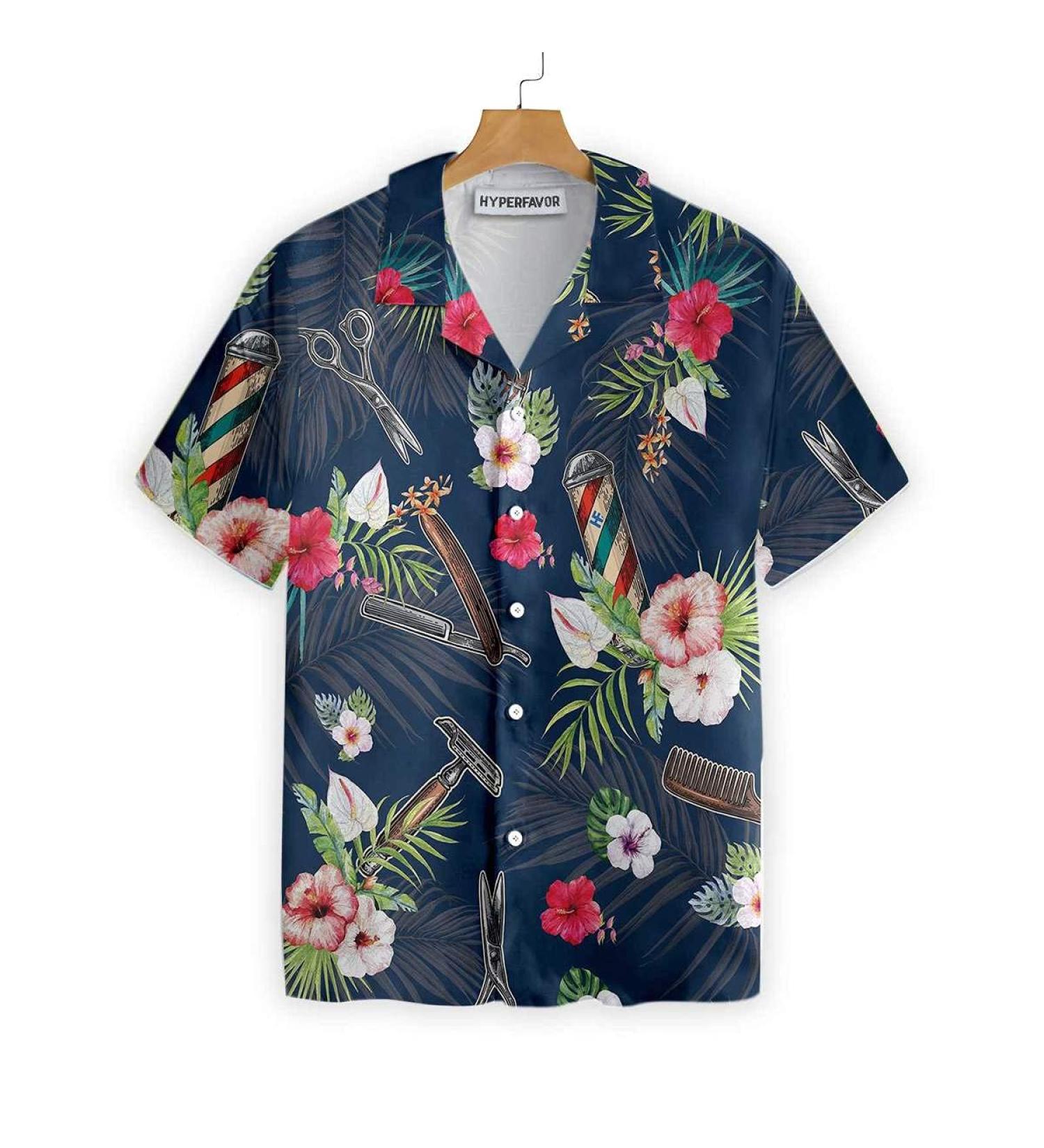 HYPERFAVOR Tropical Barber Shirts for Men- Casual Short Sleeve Barber Shirt Men- Unique Barber Hawaiian Shirts for Men X-Large V8 - Buy Online on GoSupps.com