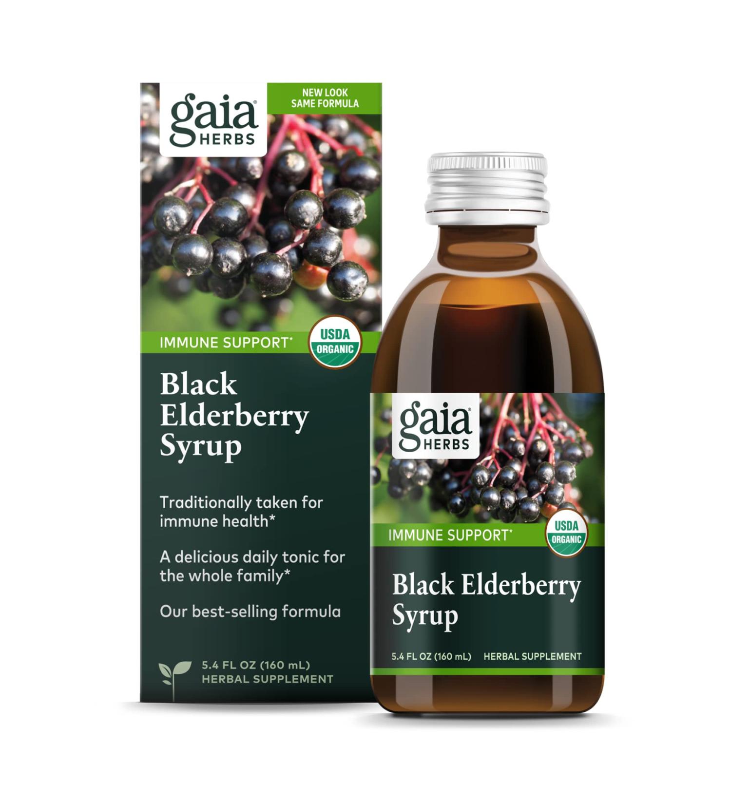 Gaia Herbs Black Elderberry Syrup - USDA Organic Immune Support Supplement - 5.4 Fl Oz Bottle - Buy Online on GoSupps.com
