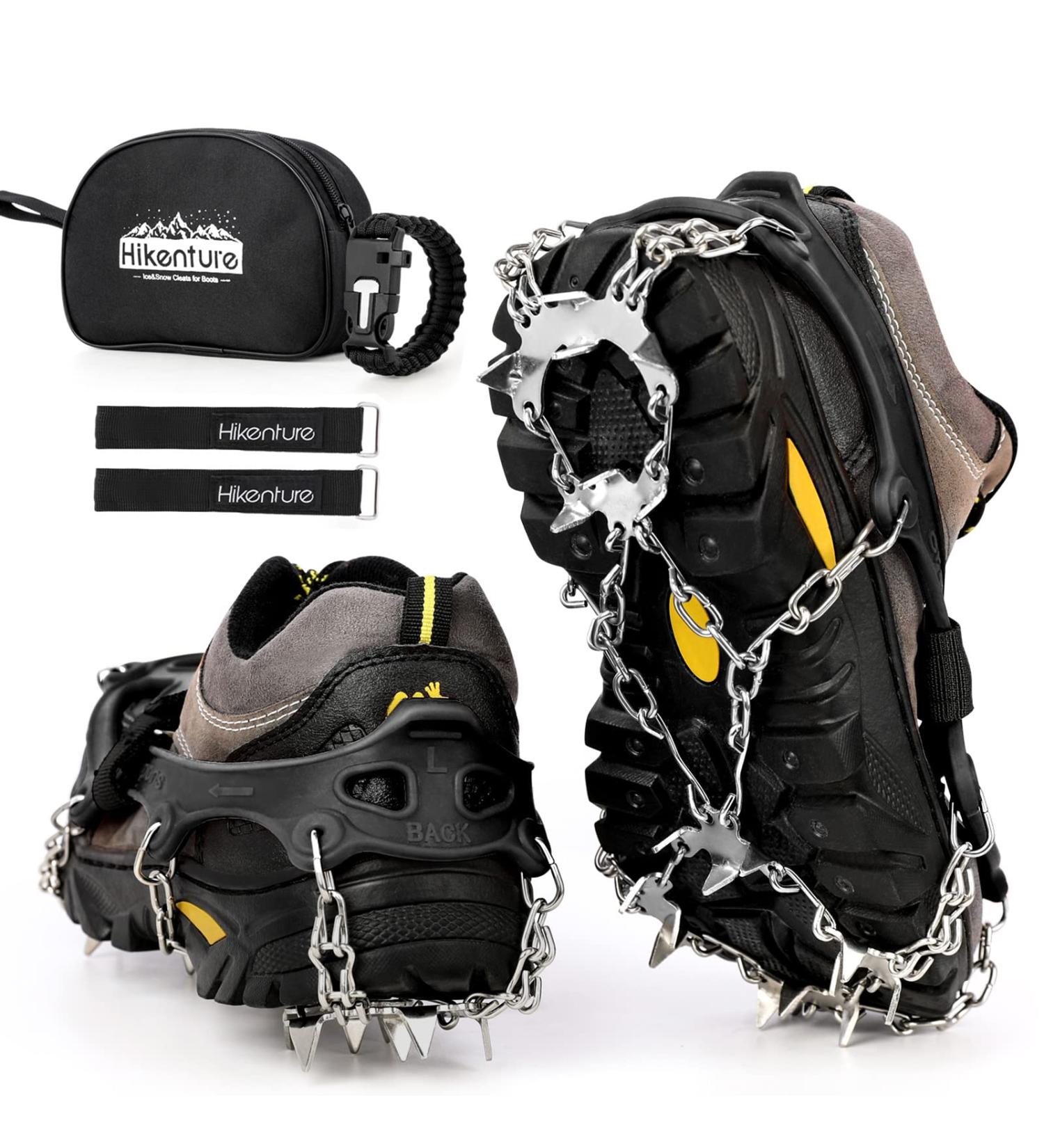 Hikenture X-Large Black Ice Cleats Crampons for Hiking Boots - 19 Spikes Anti-Slip Traction Cleats for Ice and Snow, Stainless Steel for Fishing, Walking, Mountaineering - Buy Online on GoSupps.com