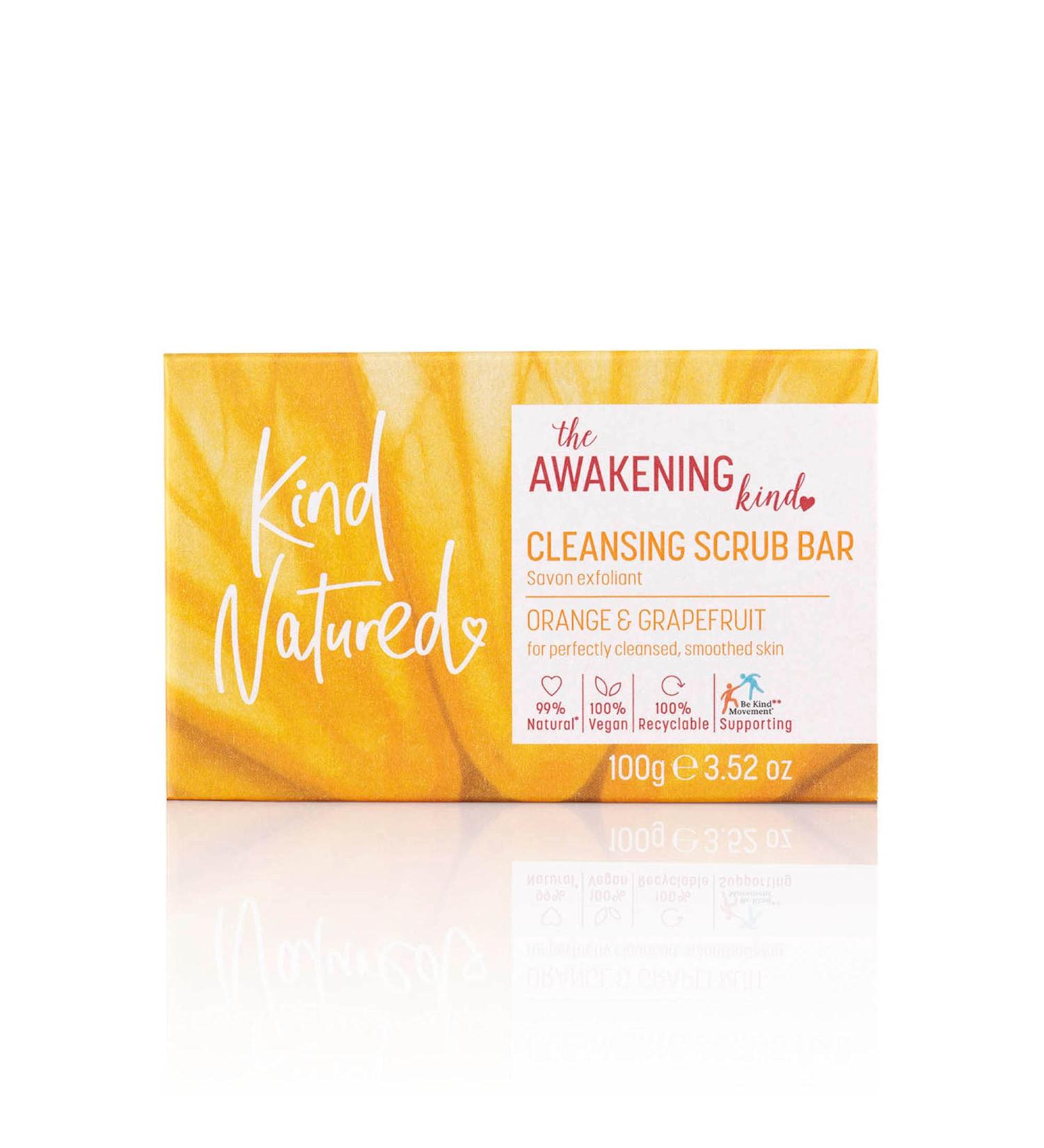 Kind Natured The Awakening Cleansing Scrub Bar Natural Orange and Grapefruit Vegan Bar Exfoliating Soap 100g - Buy Online on GoSupps.com