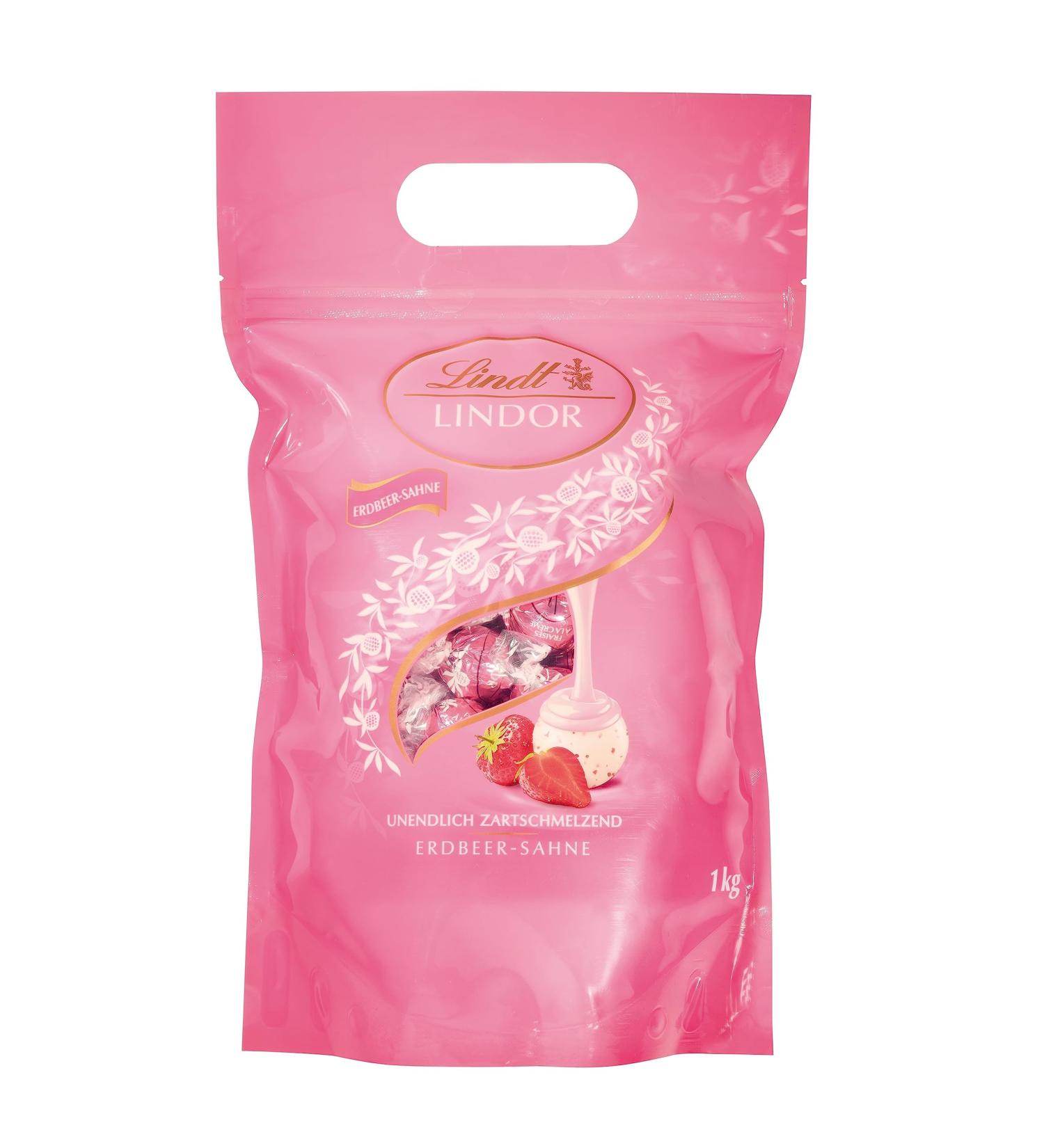 Lindt Lindor Chocolate 1kg Bag - 80 White Chocolate Strawberry Cream Balls | Resealable Large Pack Gift - Buy Online on GoSupps.com