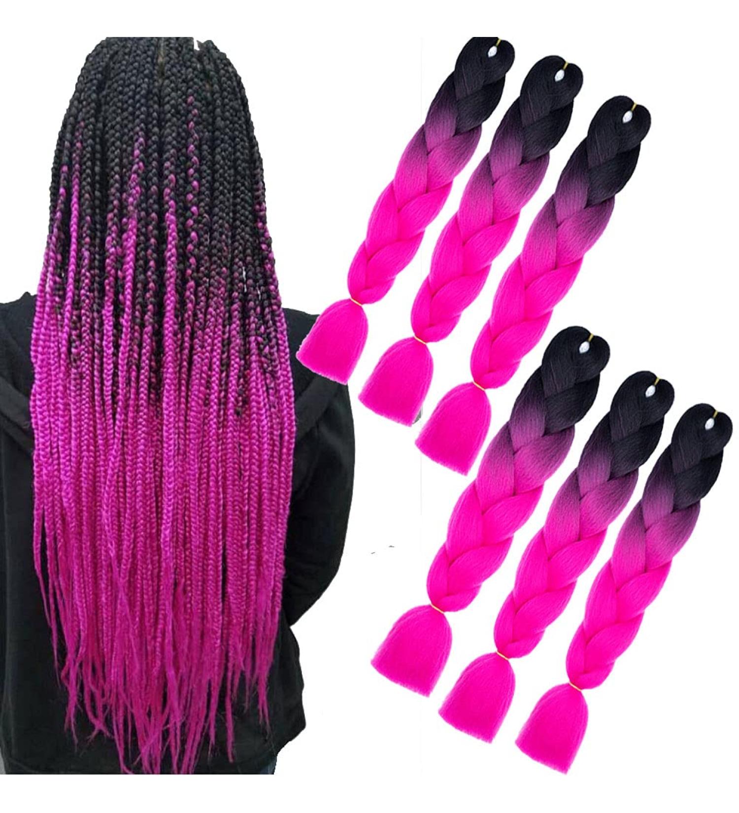 KanCalon Pink Ombre Jumbo Braids - 6 Pieces Box Braid Extensions for Crochet Hair (Black Rose) - 24 inch Afro Braids for Stunning Styles - Buy Online on GoSupps.com