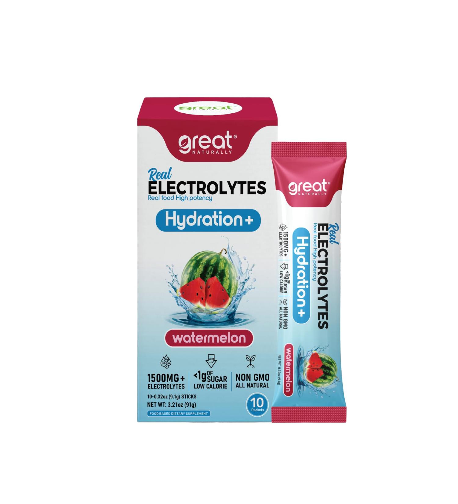 Hydration+ Watermelon | Real Food High-Potency Hydration with Magnesium Glycinate, Potassium & Sodium | Electrolyte Supplement | 10 Stick Packs (3.21 oz, Watermelon) Watermelon 3.17 Ounce (Pack of 1) - Buy Online on GoSupps.com