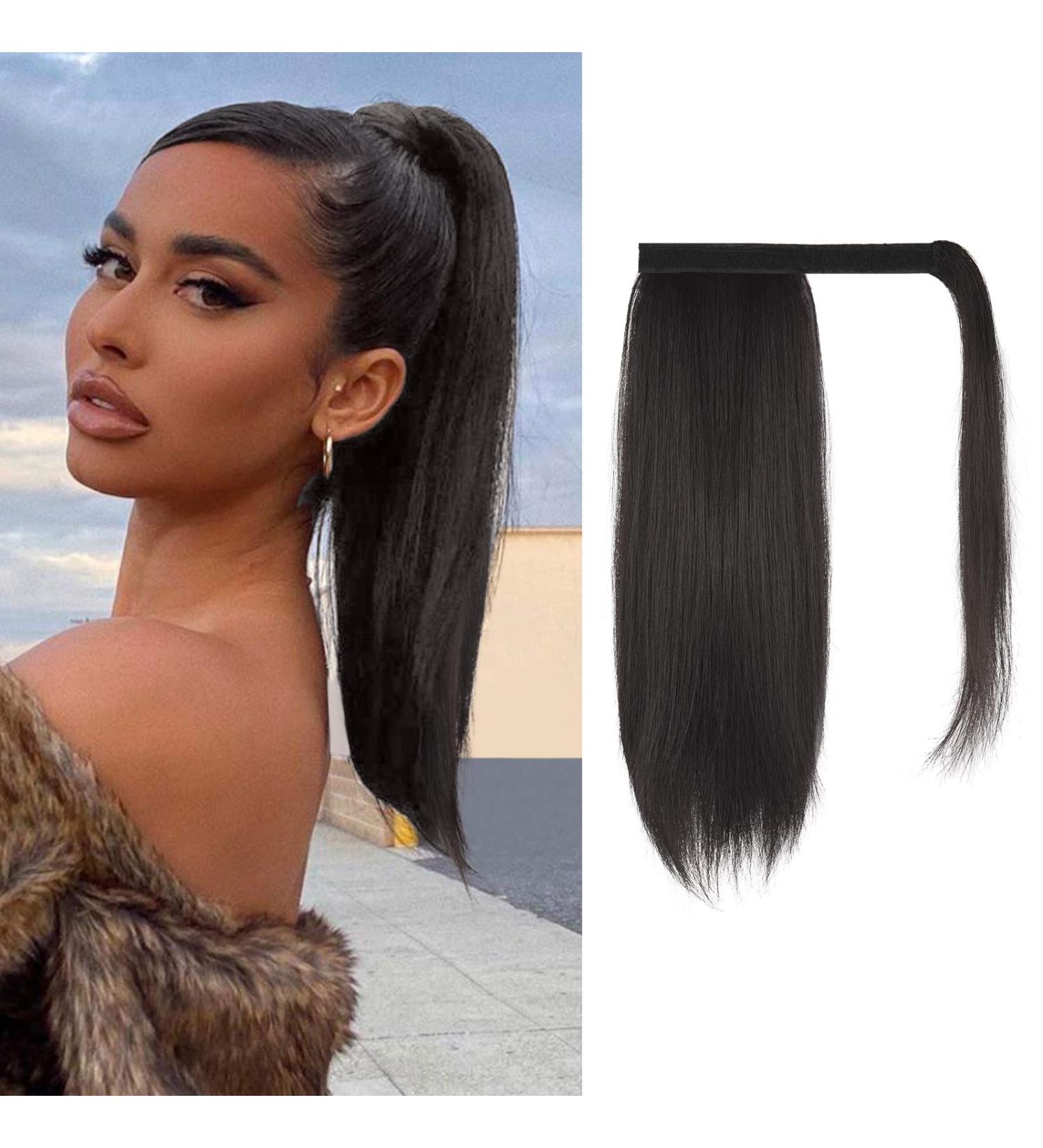 FESHFEN Dark Brown Straight Ponytail Extension 14 inch - Clip in Synthetic Hairpiece for Women and Girls - Buy Online on GoSupps.com