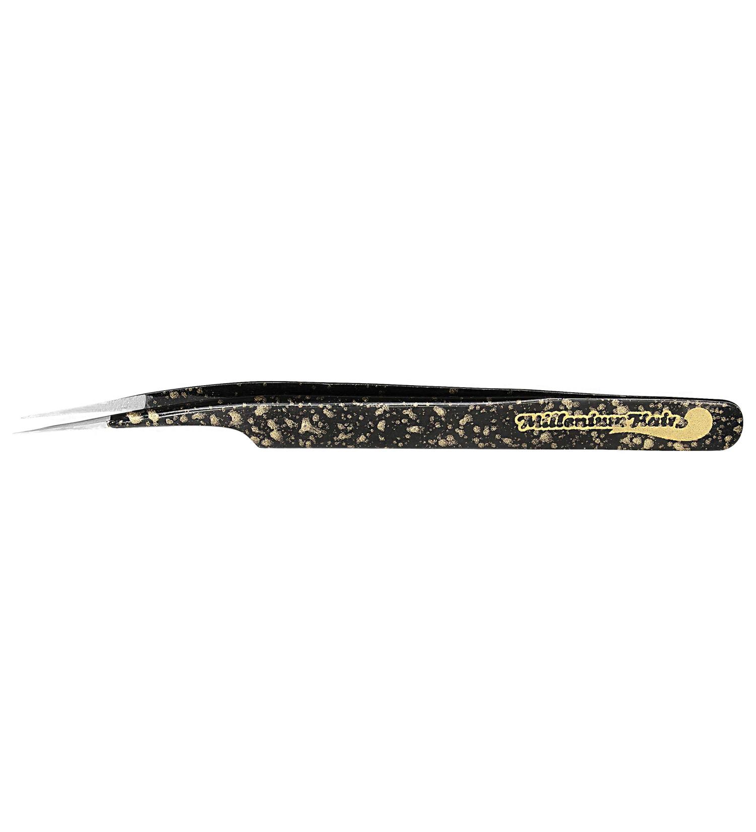 MilleniumHair eyelash tweezers pointed/straight for eyelash extension (black-gold)