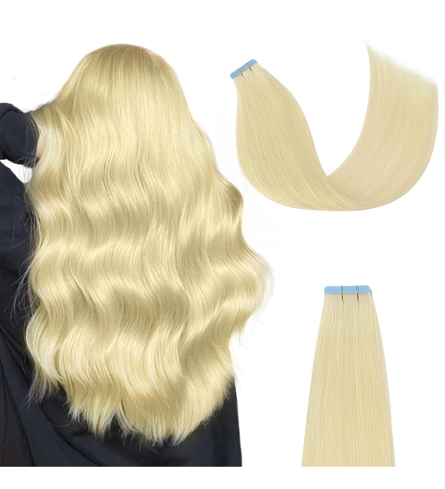 AGMITY Tape in Hair Extensions Platinum Blonde 100% Real Human Hair 22 inches 20pcs 50g/pack Straight Seamless Skin Weft Tape in Human Hair Extensions Blonde(22 inches #60 Platinum Blonde) 22 inch #60 Platinum Blonde - Buy Online on GoSupps.com