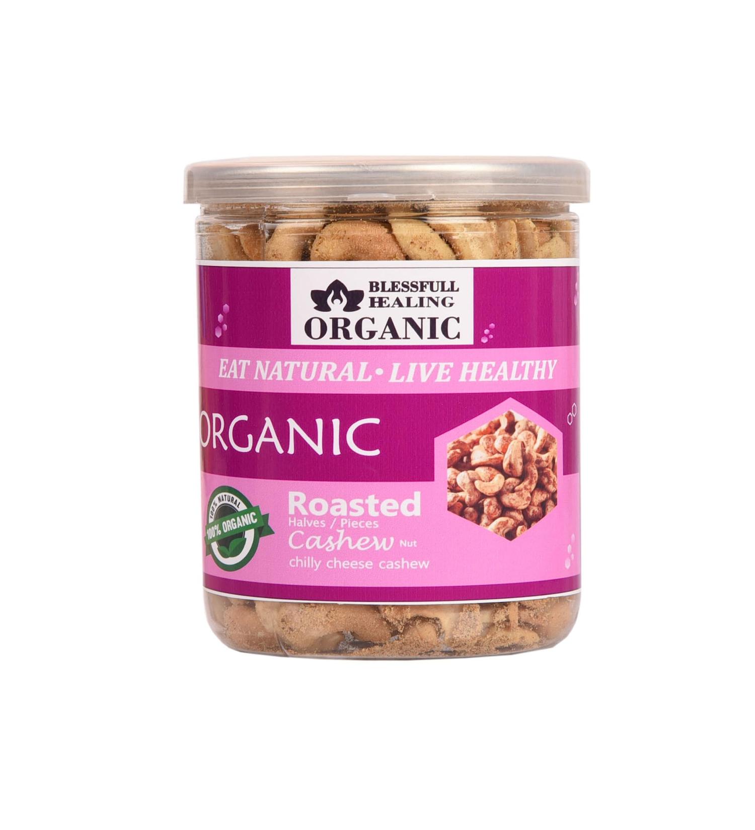 Blessfull Healing Organic Natural Vegan Chilly Cheese Roasted Halves/Pieces Cashew Nuts Crunchy Kaju 300 Gram - Buy Online on GoSupps.com