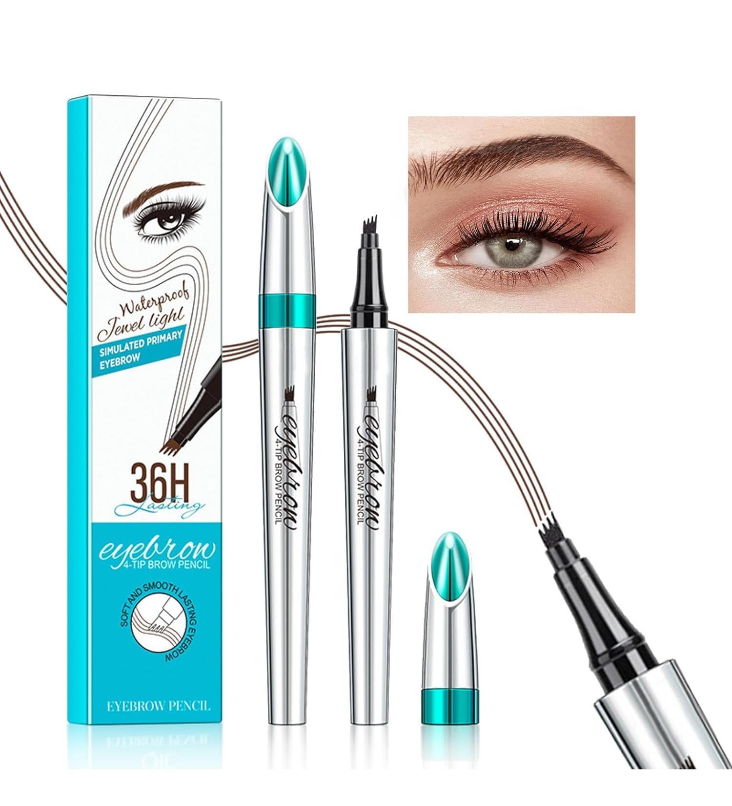 Microblading Eyebrow Pen - Premium 4-Prong Applicator | Long-Lasting Smudge-Proof Dark Brown Eyebrow Pencil for Natural Brows - International Shipping Available - Buy Online on GoSupps.com
