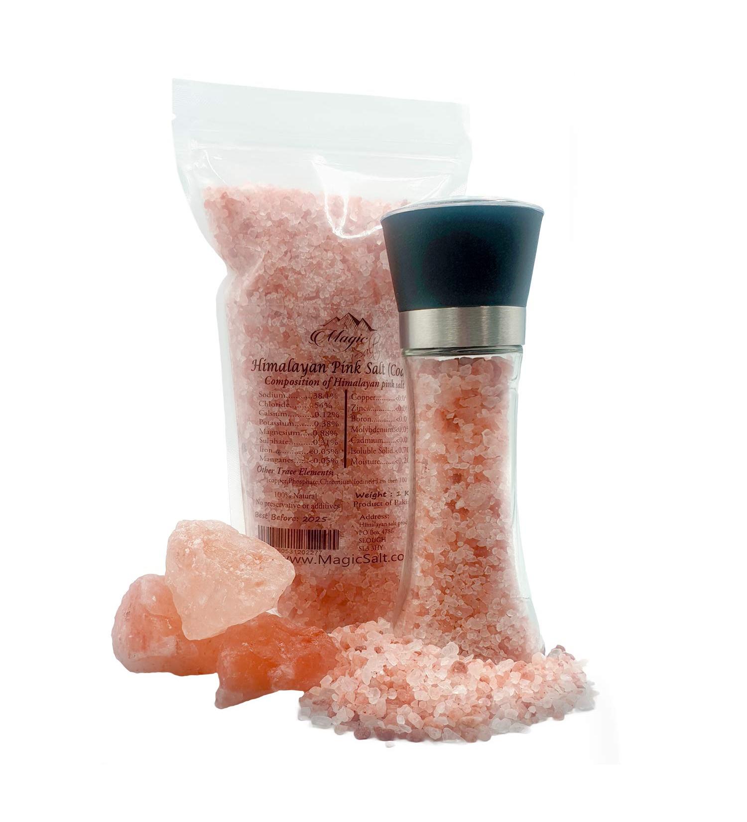 200 g Grinder+1 Kg Refill Bag 100% Pure Pink Himalayan Rock Salt (Coarse) Natural Premium Quality Unrefined Vegan Gluten Free Table Salt Pink 200 g Grinder+1 Kg Refill Bag - Buy Online on GoSupps.com