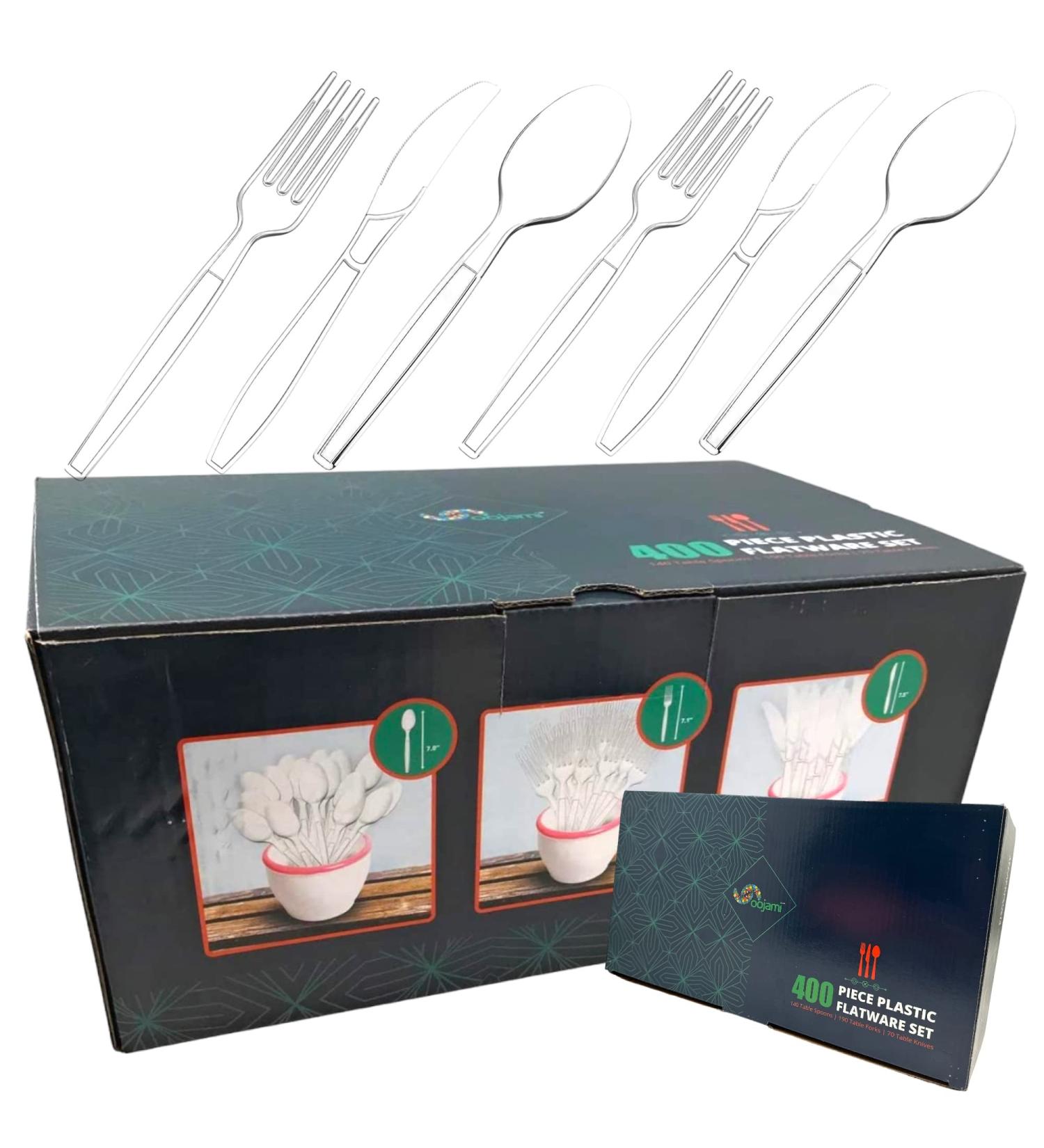 400 Piece Heavy Duty Clear Plastic Cutlery Set - Disposable Forks, Spoons, and Knives - Buy Online on GoSupps.com