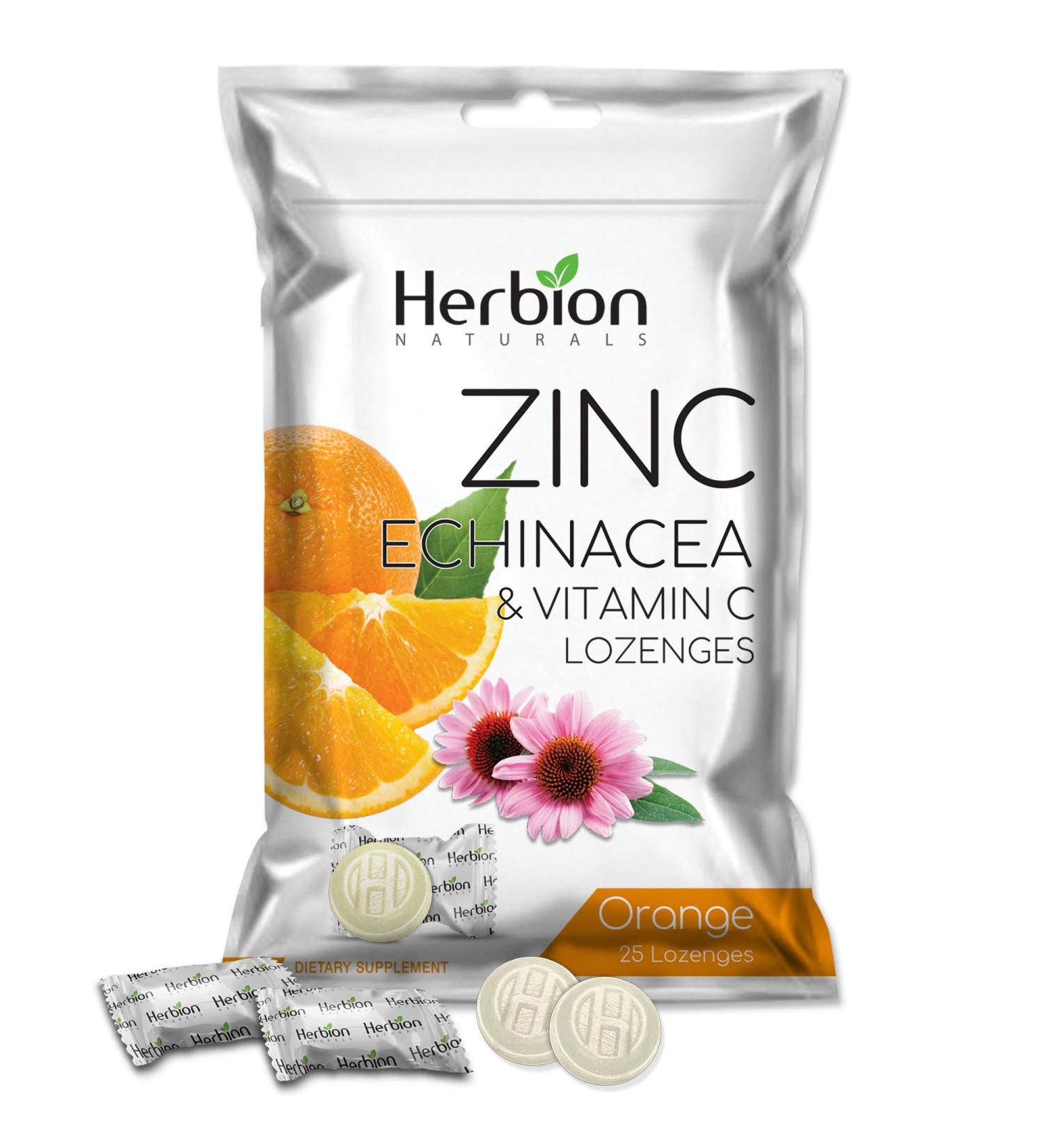 Herbion Naturals Zinc Echinacea & Vitamin C Lozenges - 25 CT - Immune Support for Adults & Children 5+ - Orange Flavor - Buy Online on GoSupps.com