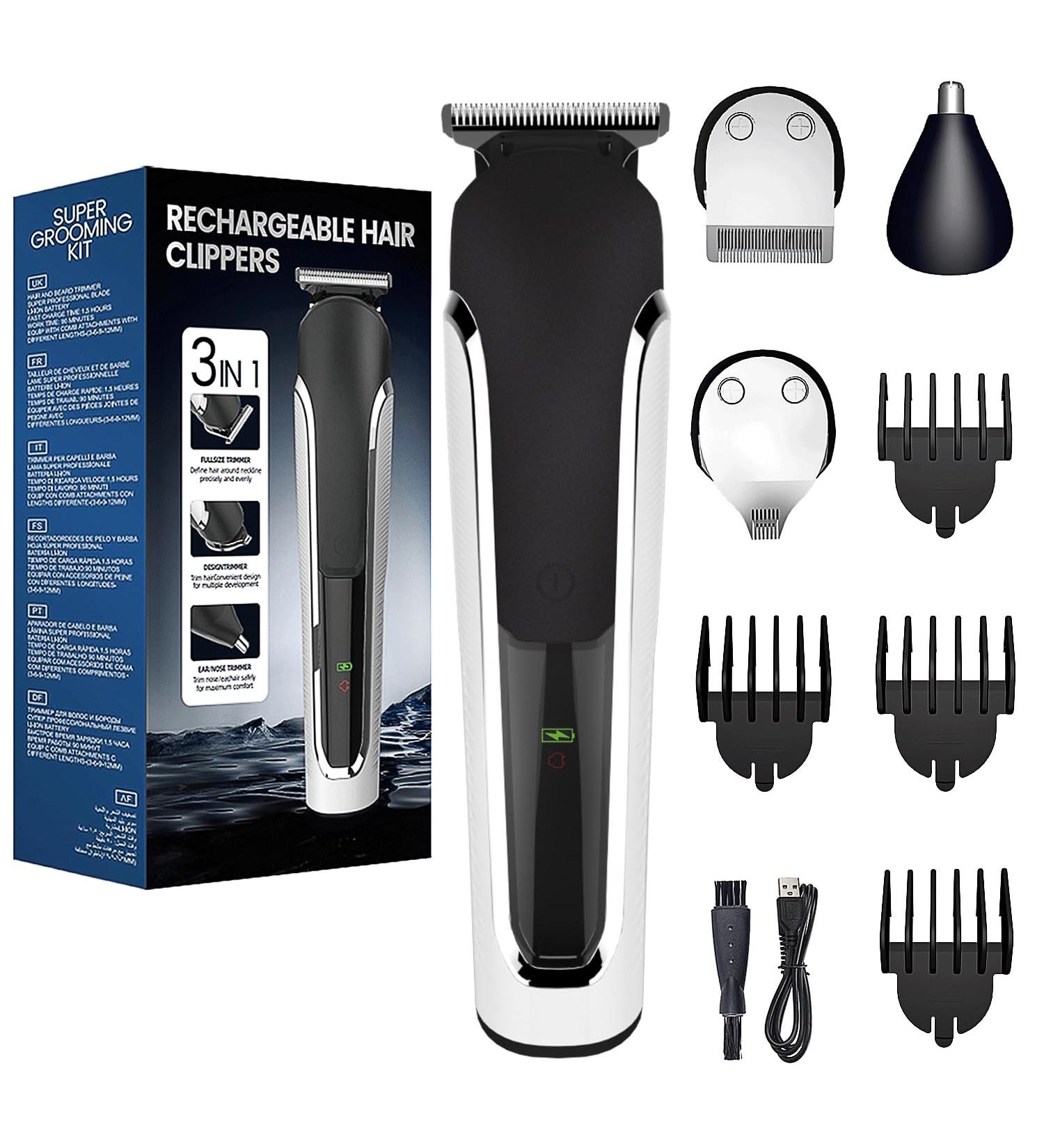 Vexloria Beard Trimmer Men Hair Clippers Men 3-in-1 Men's Grooming Kit with Nose and Ear Trimmer Detail Trimmer IPX6 Waterproof Professional Cordless Hair Clipper with 4 Limit Combs/Gray Black - Buy Online on GoSupps.com