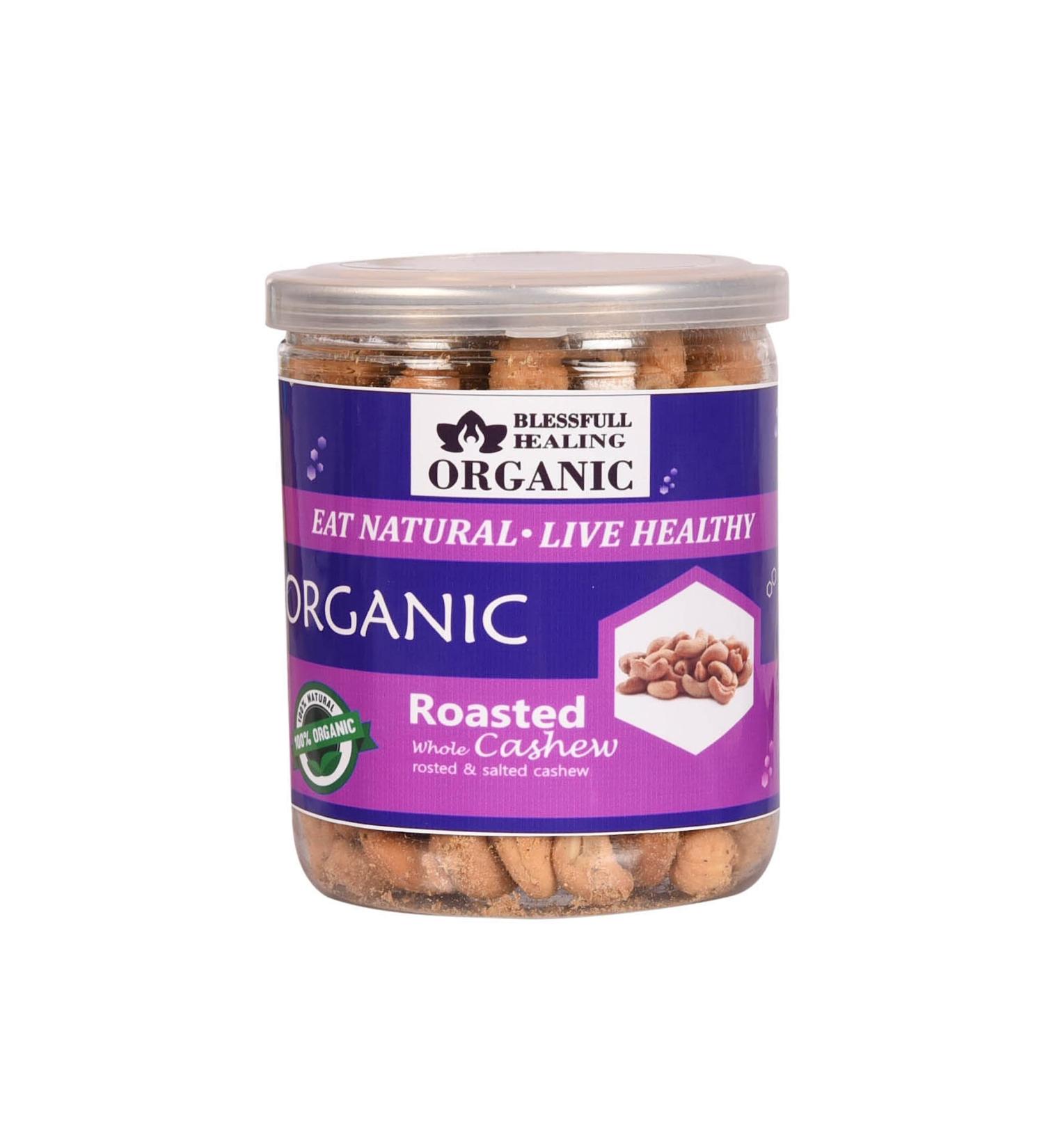 Blessfull Healing Organic Natural Vegan Roastad & Salted Roasted Whole Cashew Nuts Crunchy Kaju 300 Gram - Buy Online on GoSupps.com
