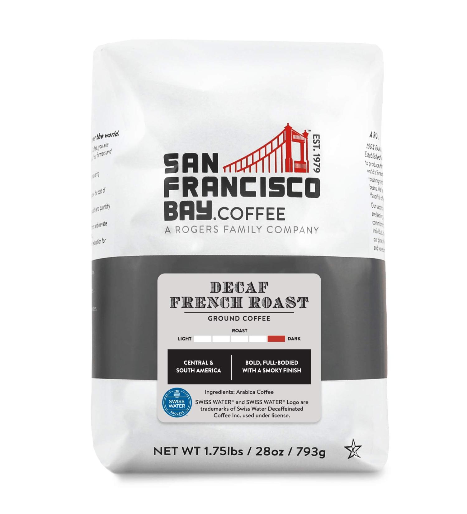 San Francisco Bay DECAF French Roast Ground Coffee - 28oz Bag | Dark Roast | Swiss Water Processed - Buy Online on GoSupps.com